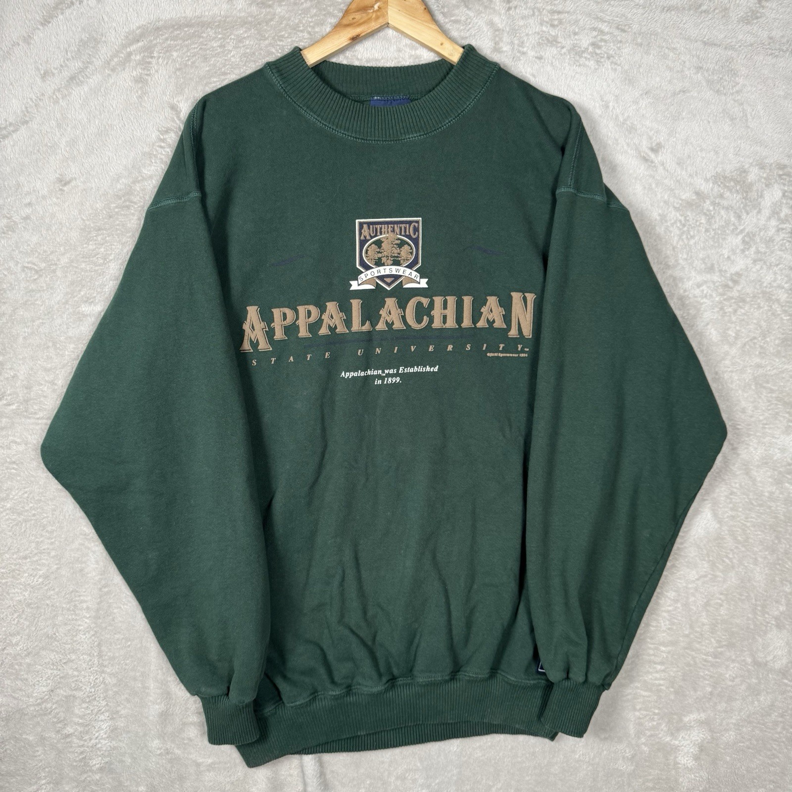VTG Appalachian State University Mountaineers Crew Sweatshirt Green Adult Large