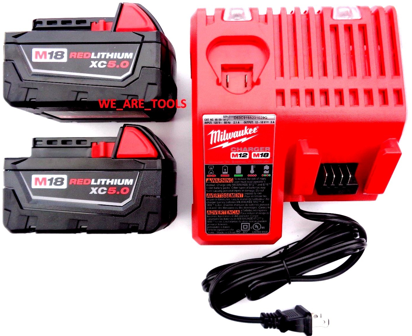 (2) Genuine M18 Milwaukee 5.0 AH Batteries 48-11-1850, (1) Charger 18V 18 Volt