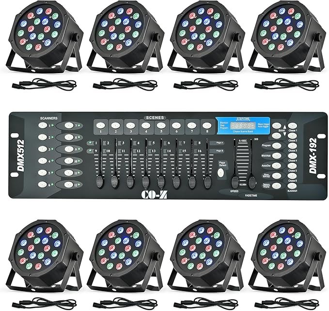 8 Pack LED Stage Lights 18x3W RGB Par Can Lights Sound Activated & DMX Control