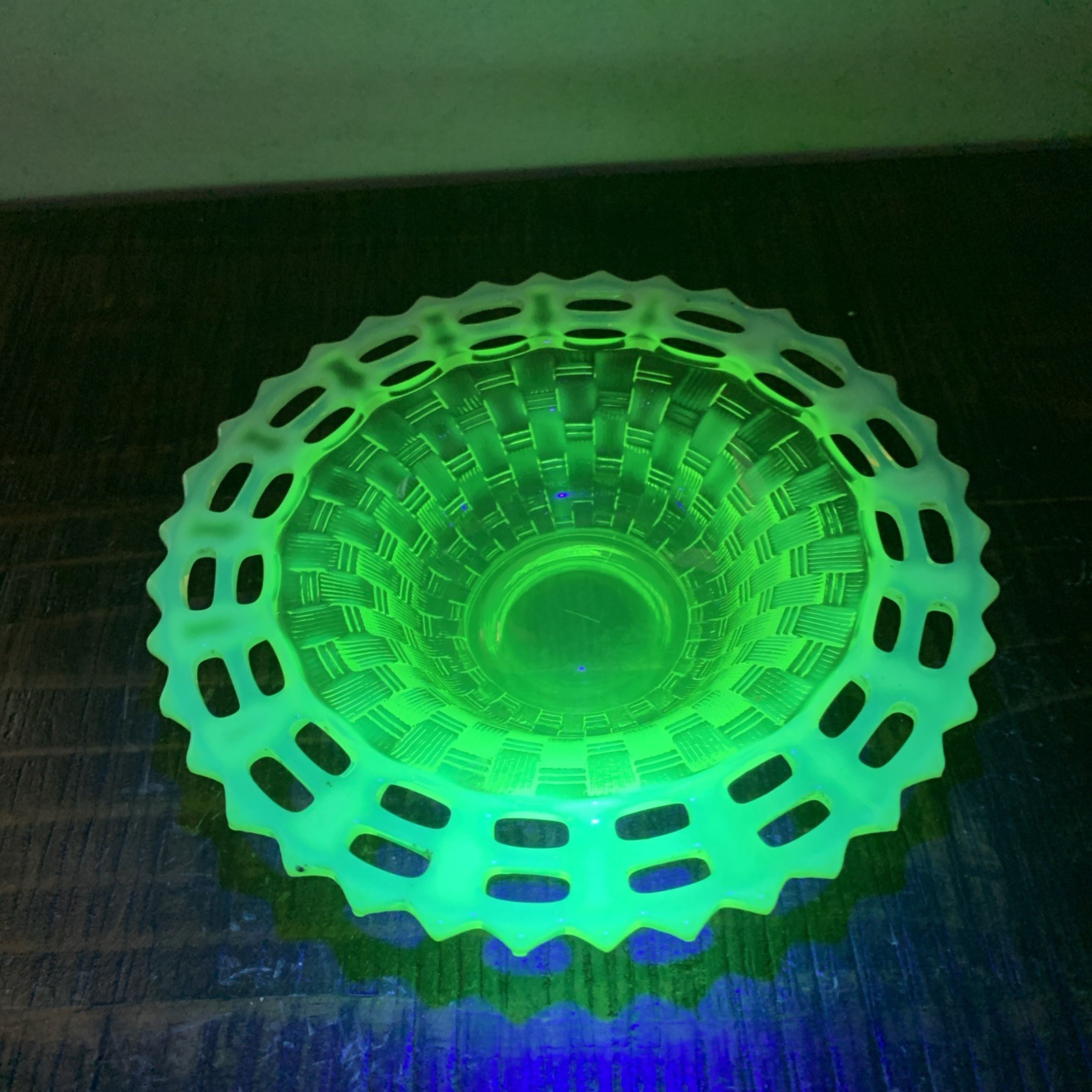 Fenton Two Row Open Edge Candy Dish - Topaz Yellow Opalescent Fenton Two Row Open Edge Candy Dish - Topaz Yellow Opalescent