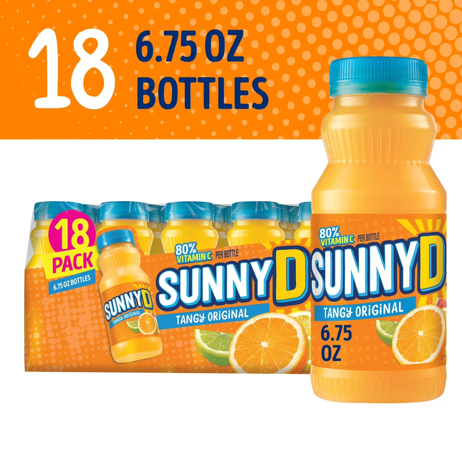 SUNNYD Tangy Original Shelf Stable Orange Juice Drink, 18 Count, 6.75 fl oz Bott SUNNYD Tangy Original Shelf Stable Orange Juice Drink, 18 Count, 6.75 fl oz Bott