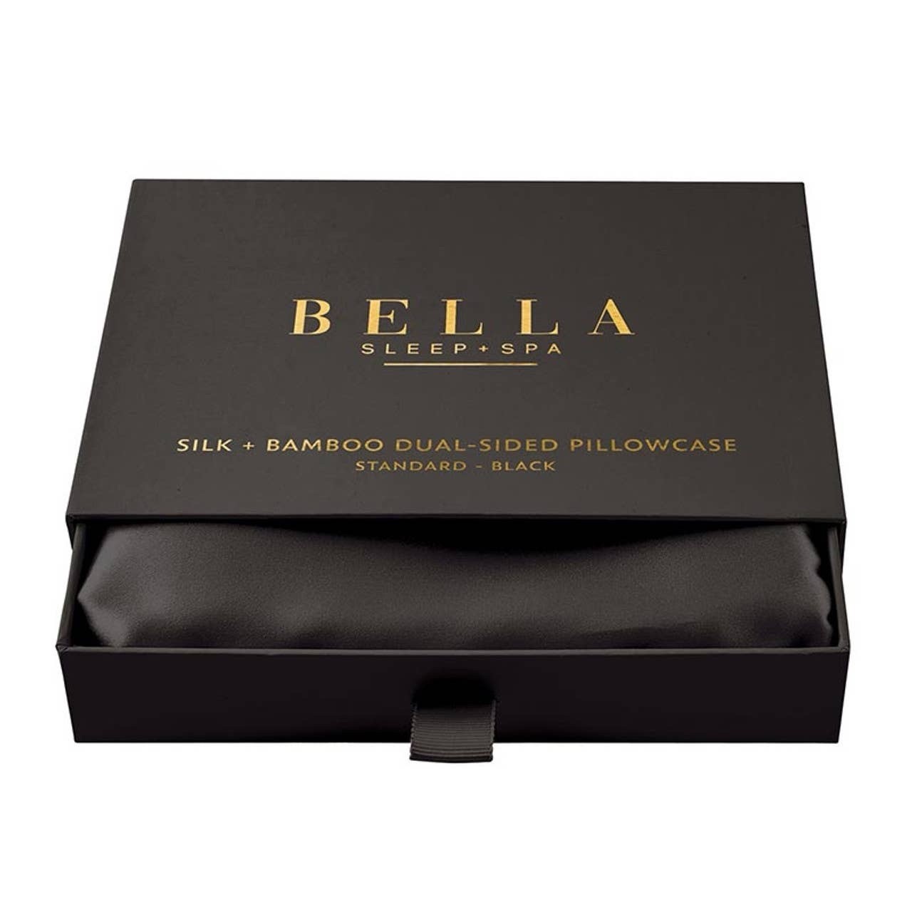 Bella Sleep & Spa Silk + Bamboo Dual Sided Pillowcase Standard In Black NEW