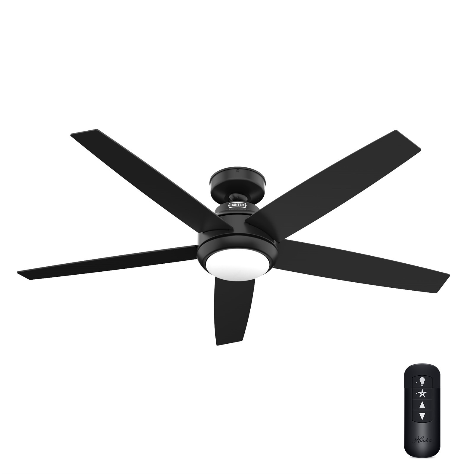 Hunter Fan 52 in Matte Black Ceiling Fan with Indoor Remote Control and Light