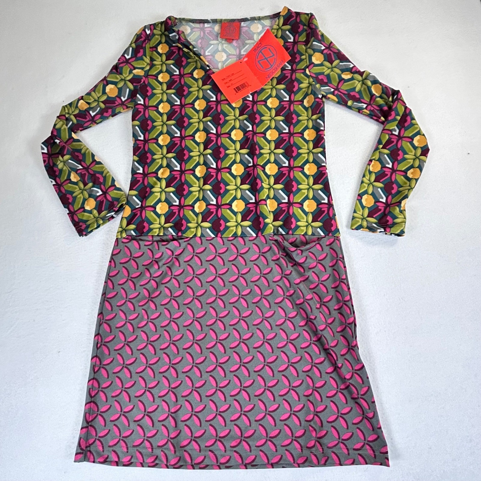 Tracy Negoshian NWT Jewels Print Long Sleeve Shift Dress TN402-Dee XS