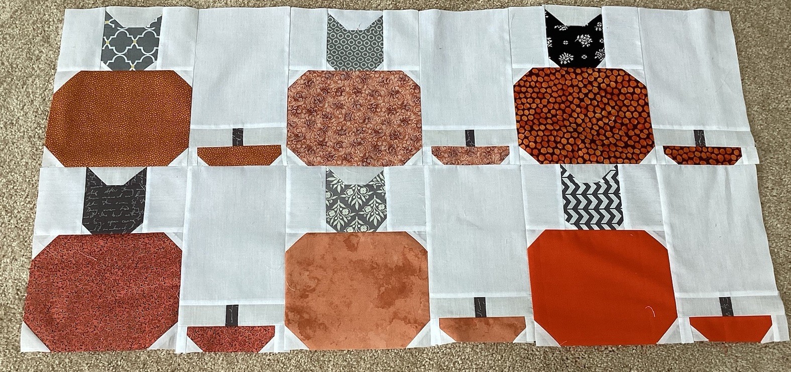 Cute Peek A Boo Kitties In Pumpkins Quilt Top 36x 18 Cute Peek A Boo Kitties In Pumpkins Quilt Top 36x 18