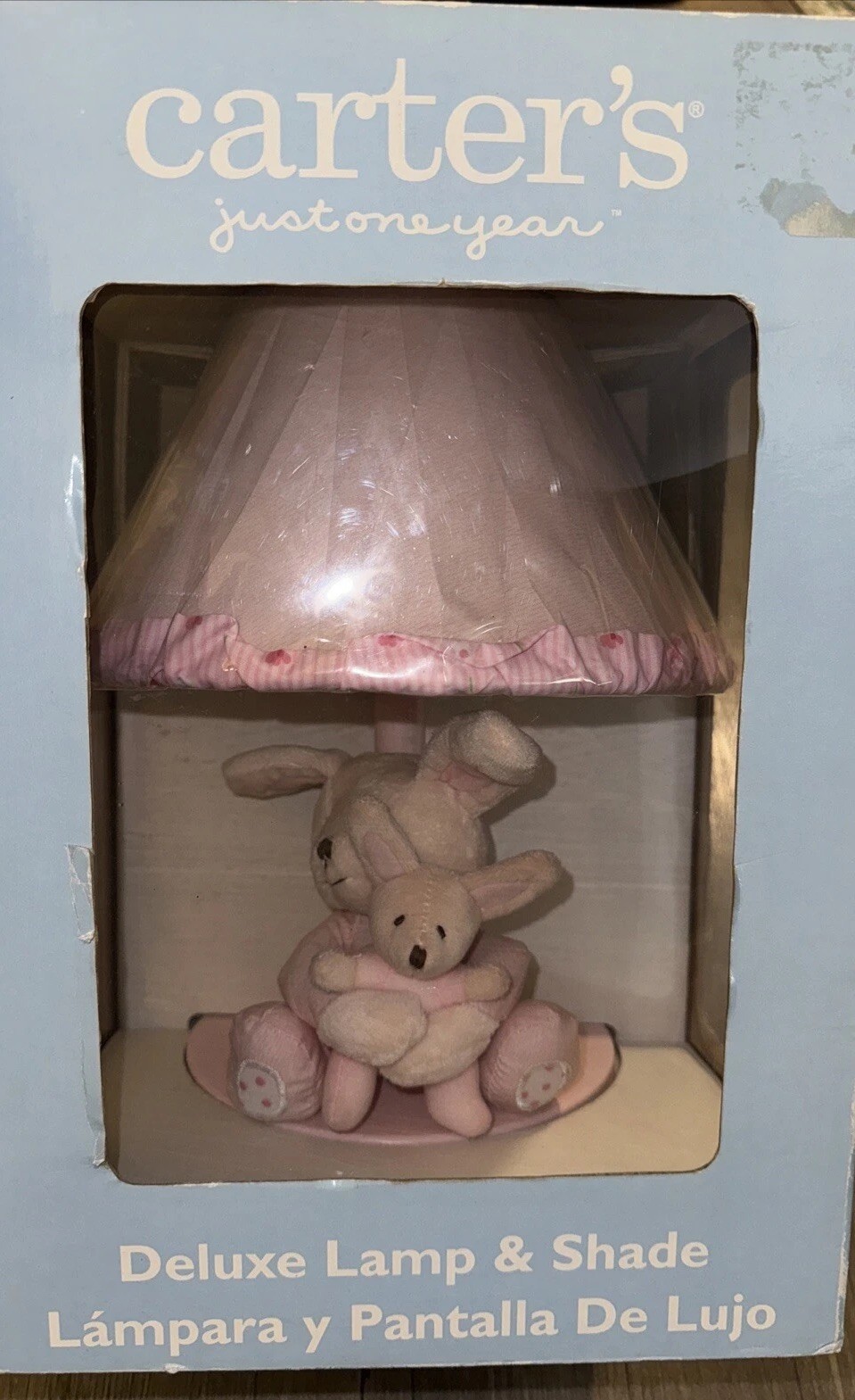 Carters Baby Nursery Lamp Pink Bunny Rabbit Vintage Deluxe W/shade Plush NEW