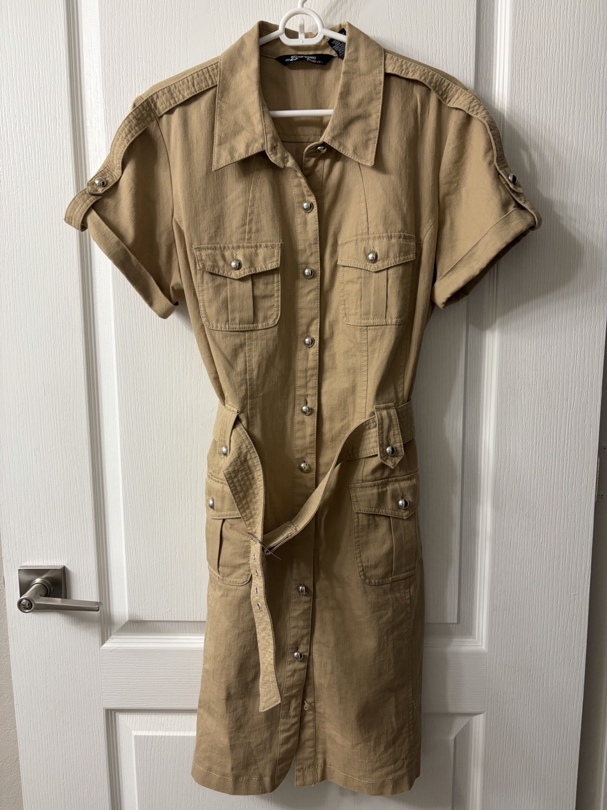 Sharagano Studio Women’s Tan Shirt Dress 16 Button Front Belted Pockets