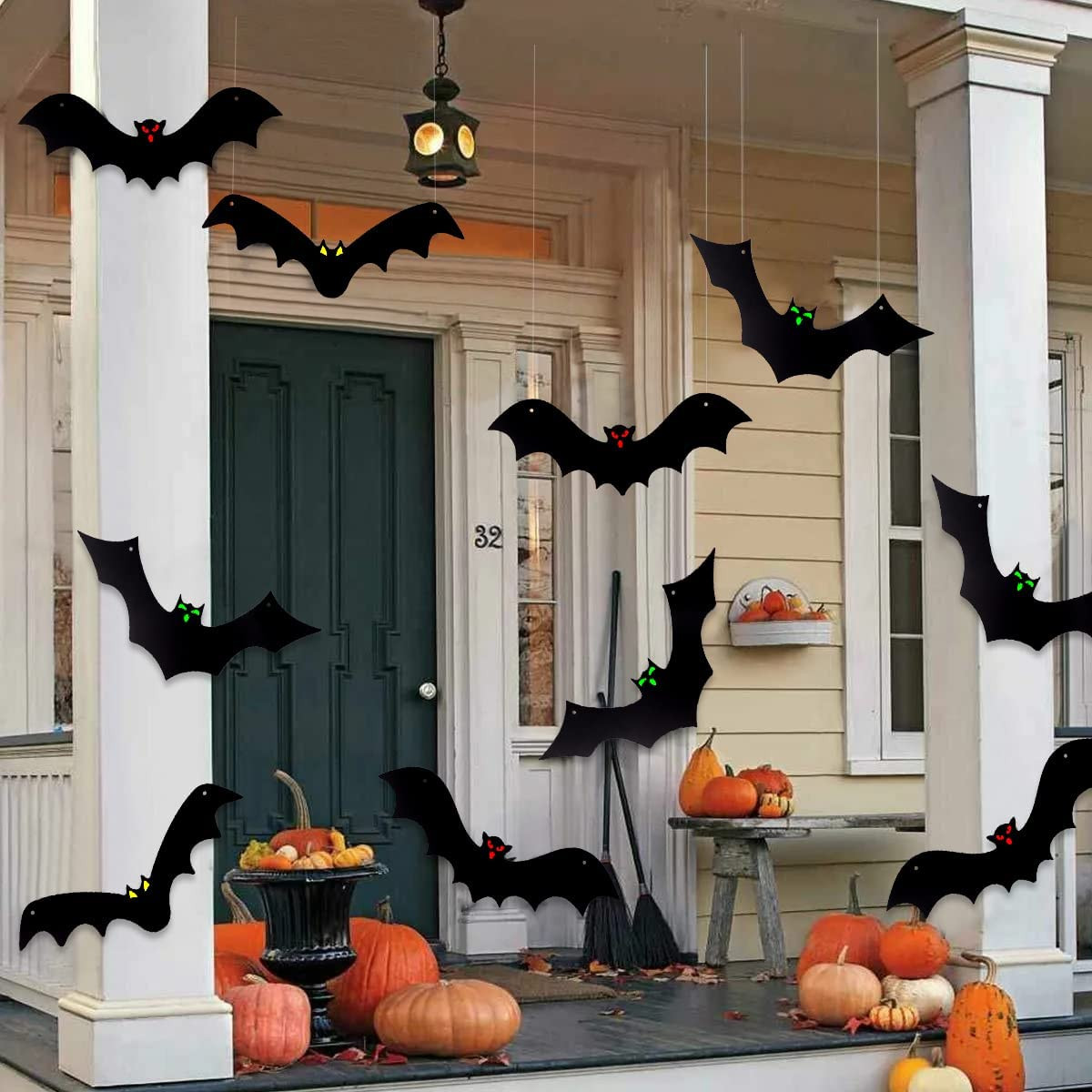 18pcs Hanging Bats for Halloween Decoration Outdoor Large Scary Flying Bat Decor