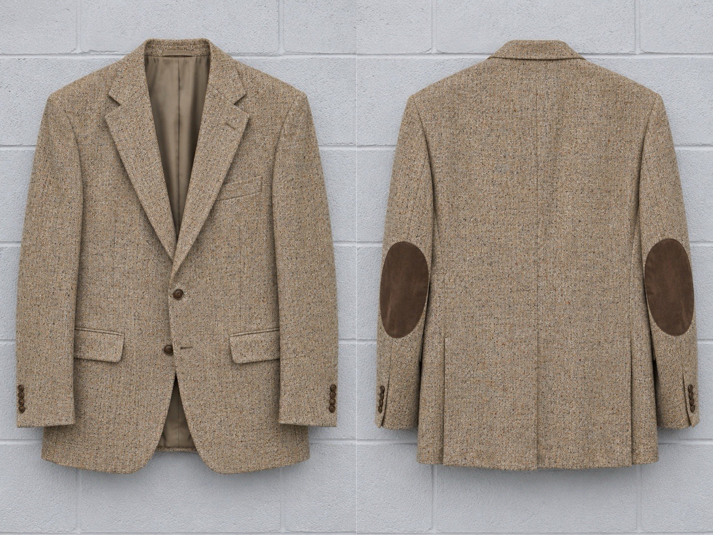 Vintage WFF Farah Men’s 42R 100% Wool Donegal Tweed Blazer Elbow Patches Brown