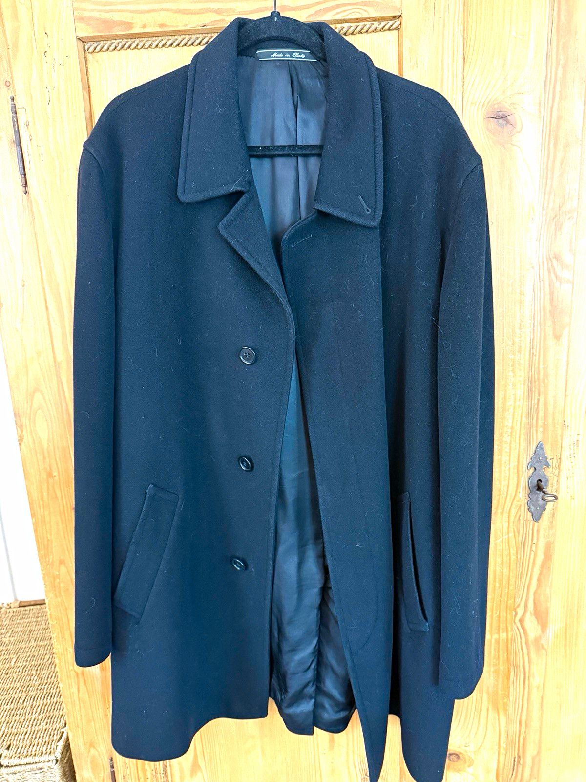 Saks Fifth Avenue Cashmere Wool Colombo Men’s Black Overcoat Made in Italy 