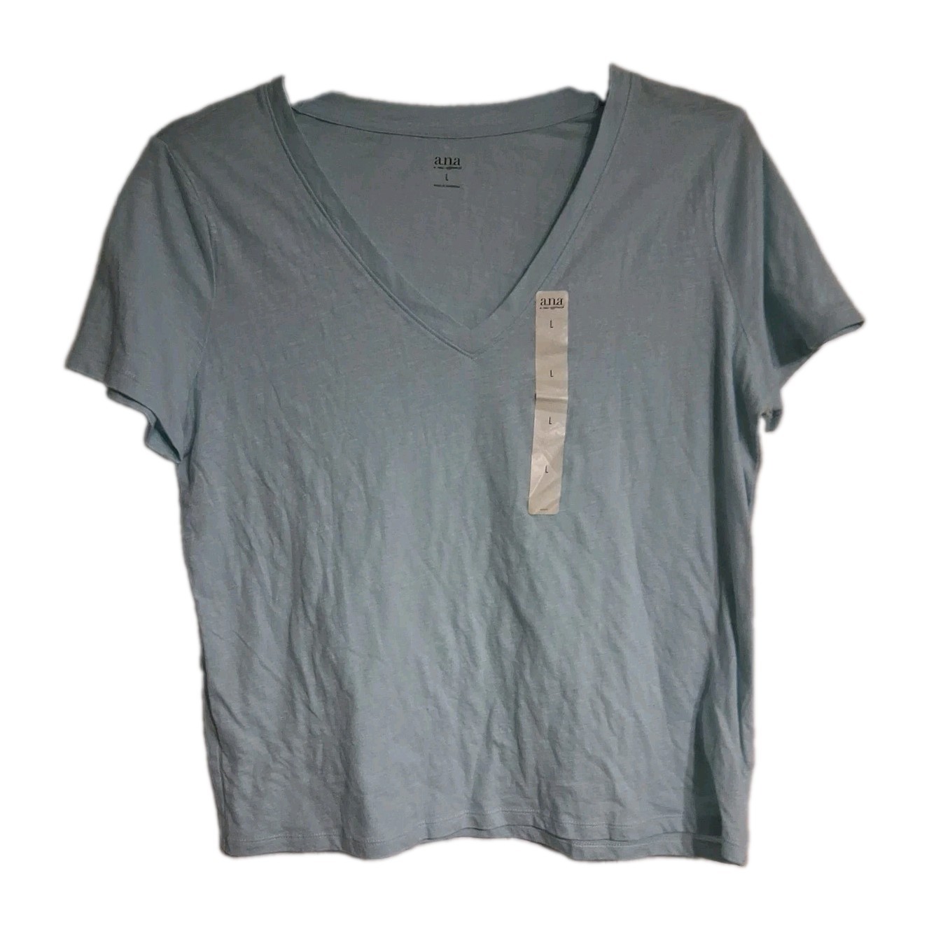 NWT Women\'s a.n.a Short Sleeve V-Neck Tee Size L Starlight Blue