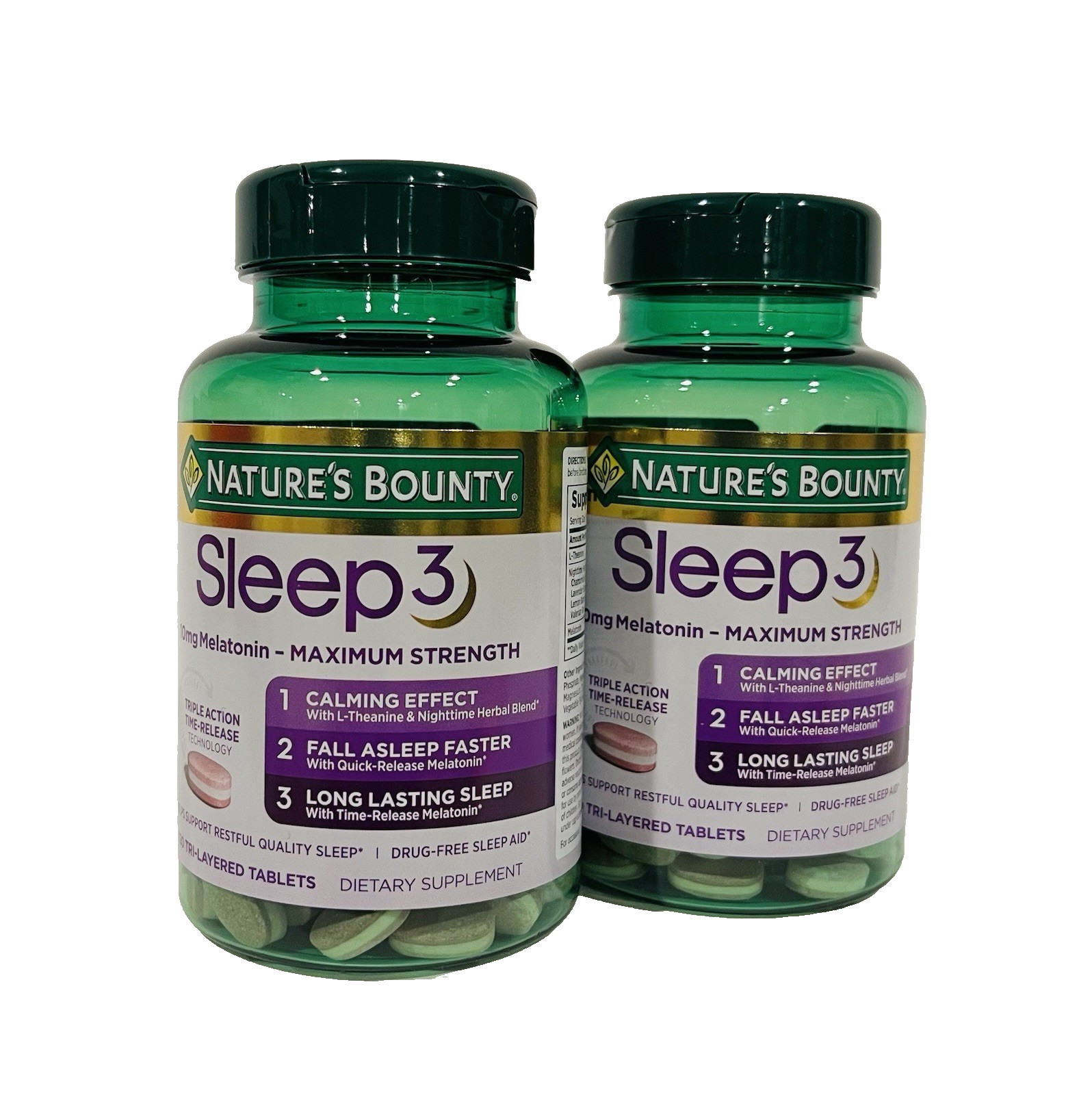 X2 ~ Nature\'s Bounty Sleep3 10mg Melatonin, 120ct EA = 240 Triple Action Tablets