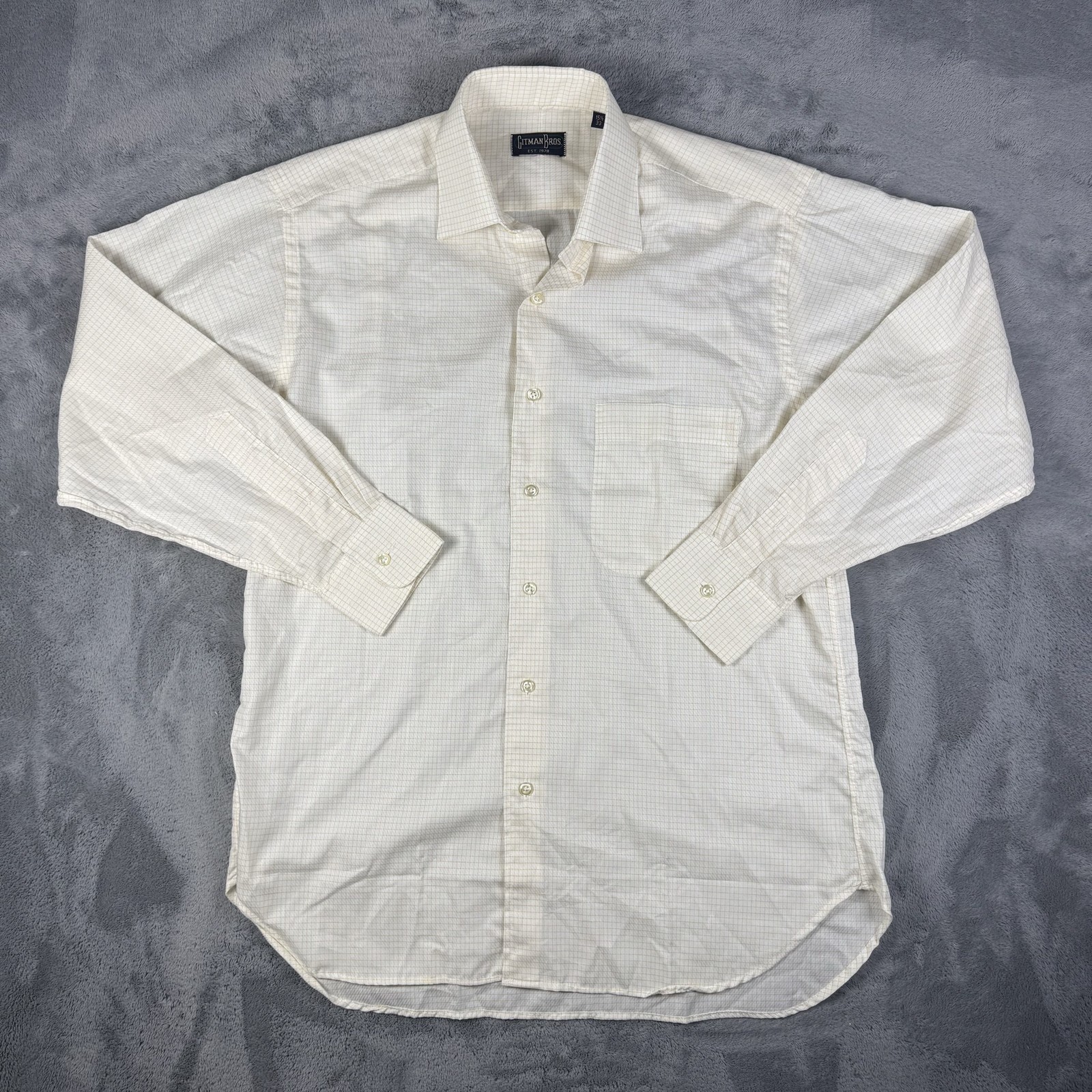 Gitman Bros Dress Shirt Mens Size 15.5 White Check Classic Fit USA Business Fit