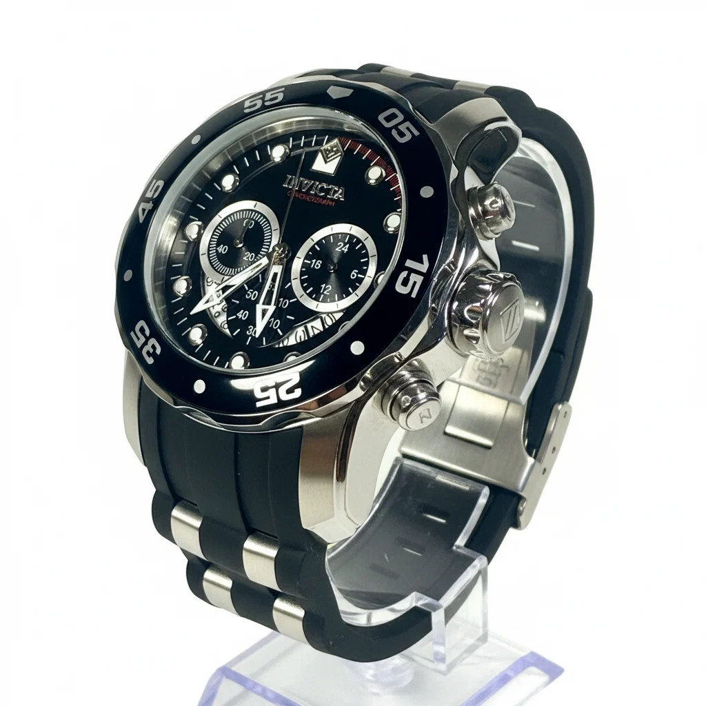 6977 Invicta Mens Pro Diver Scuba Black Dial Stainless Poly Strap Watch 48mm NIB