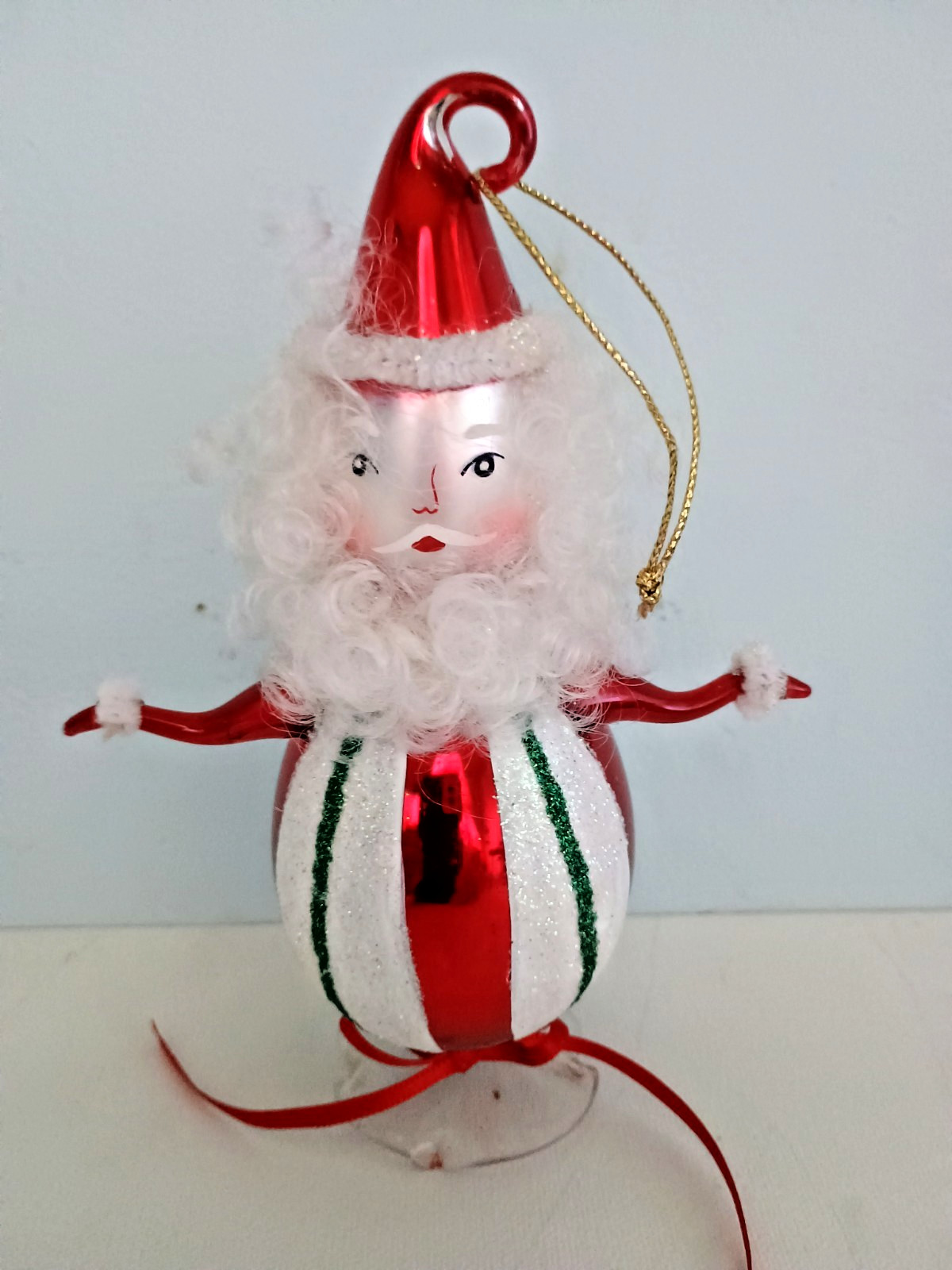 Vintage De Carlini Santa Claus Blown Glass Christmas Ornament 6-1/2\