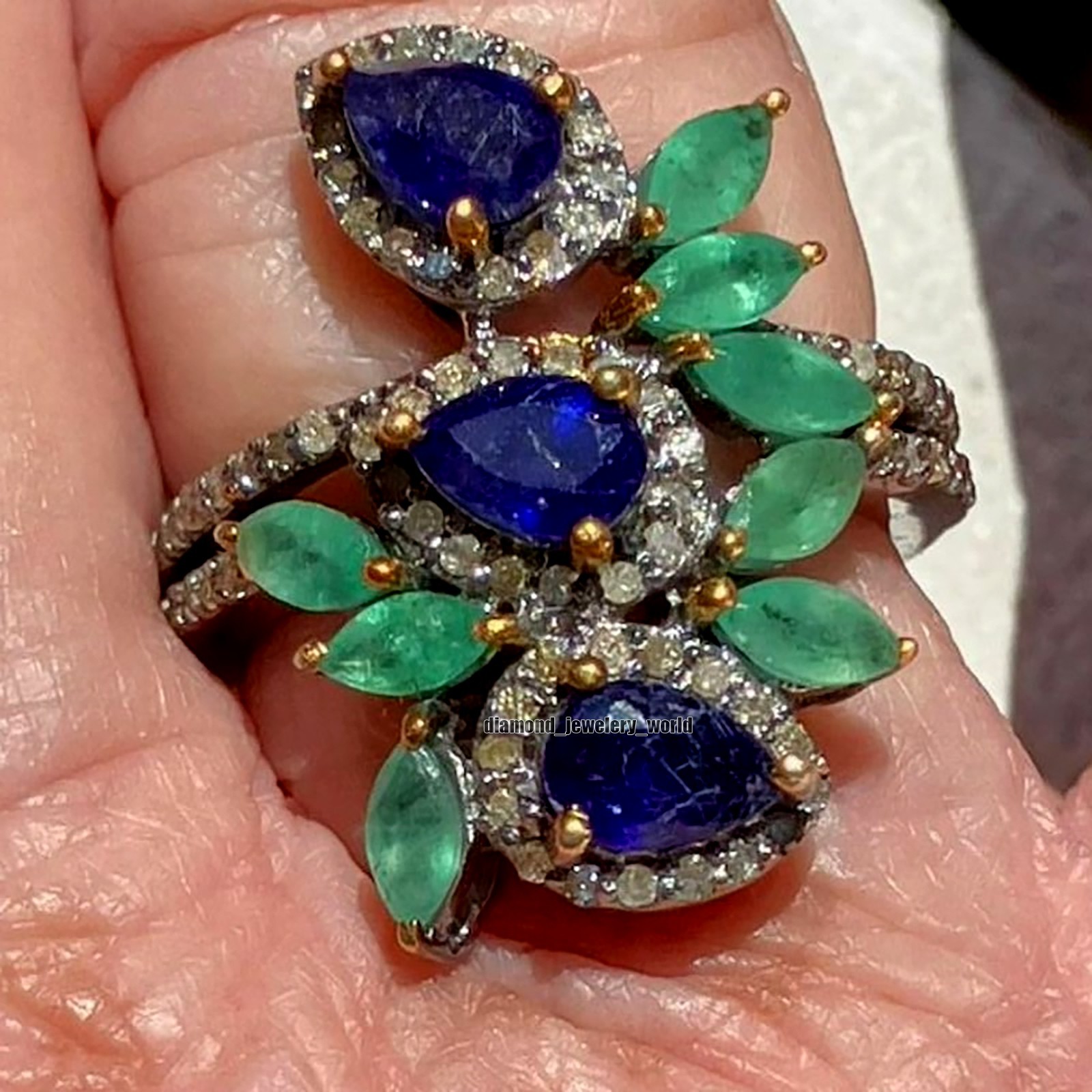 Gorgeous 1.48ctw Rose Cut Diamond Gemstone Studded Silver Victorian Ring Jewelry