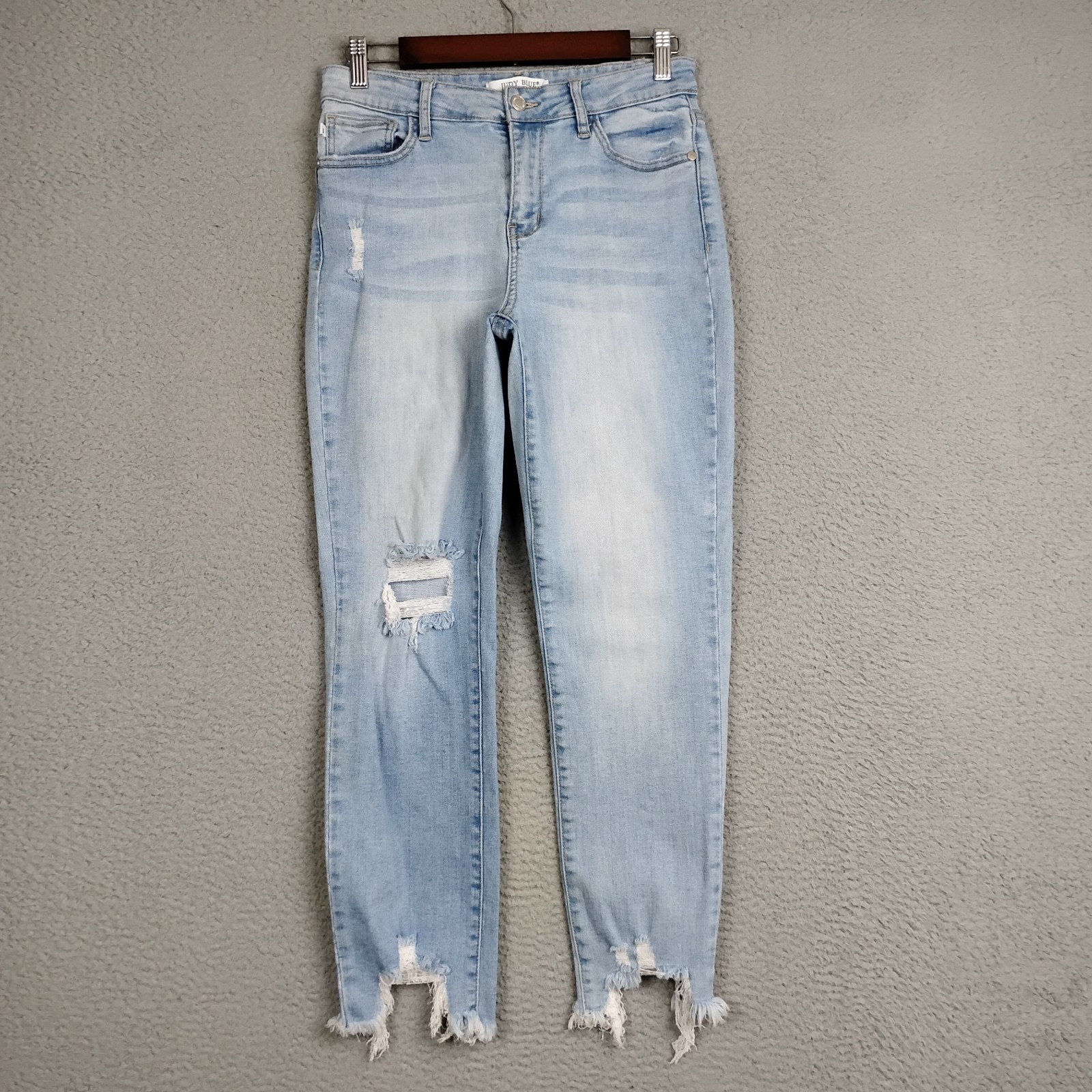 Judy Blue Boyfriend Fit Distressed Jeans Size 7/28 Light Wash Raw Hem JB88389