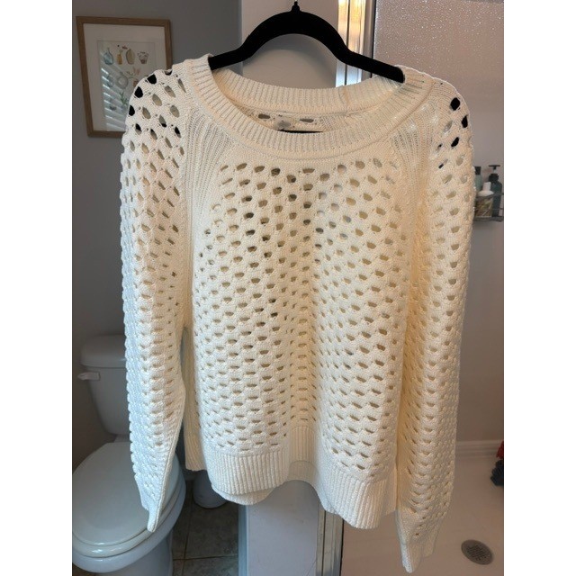 NWT Lou & Grey LOFT Women\'s XL Cream Open Knit Crochet Sweater Coastal Boho NWT Lou & Grey LOFT Women\'s XL Cream Open Knit Crochet Sweater Coastal Boho