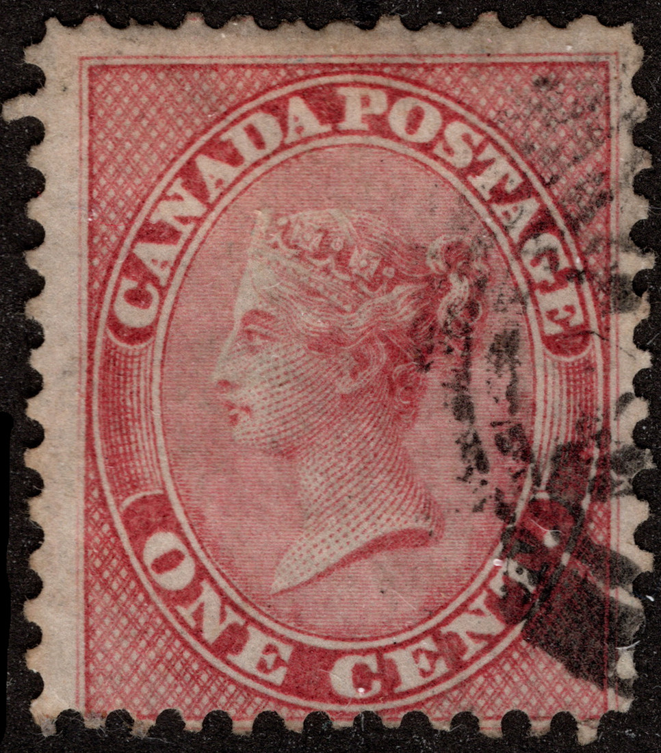 Canada Stamp Scott # 14 Used VG-F 3 Cents Rose with Face-Free Handstamped Cancel