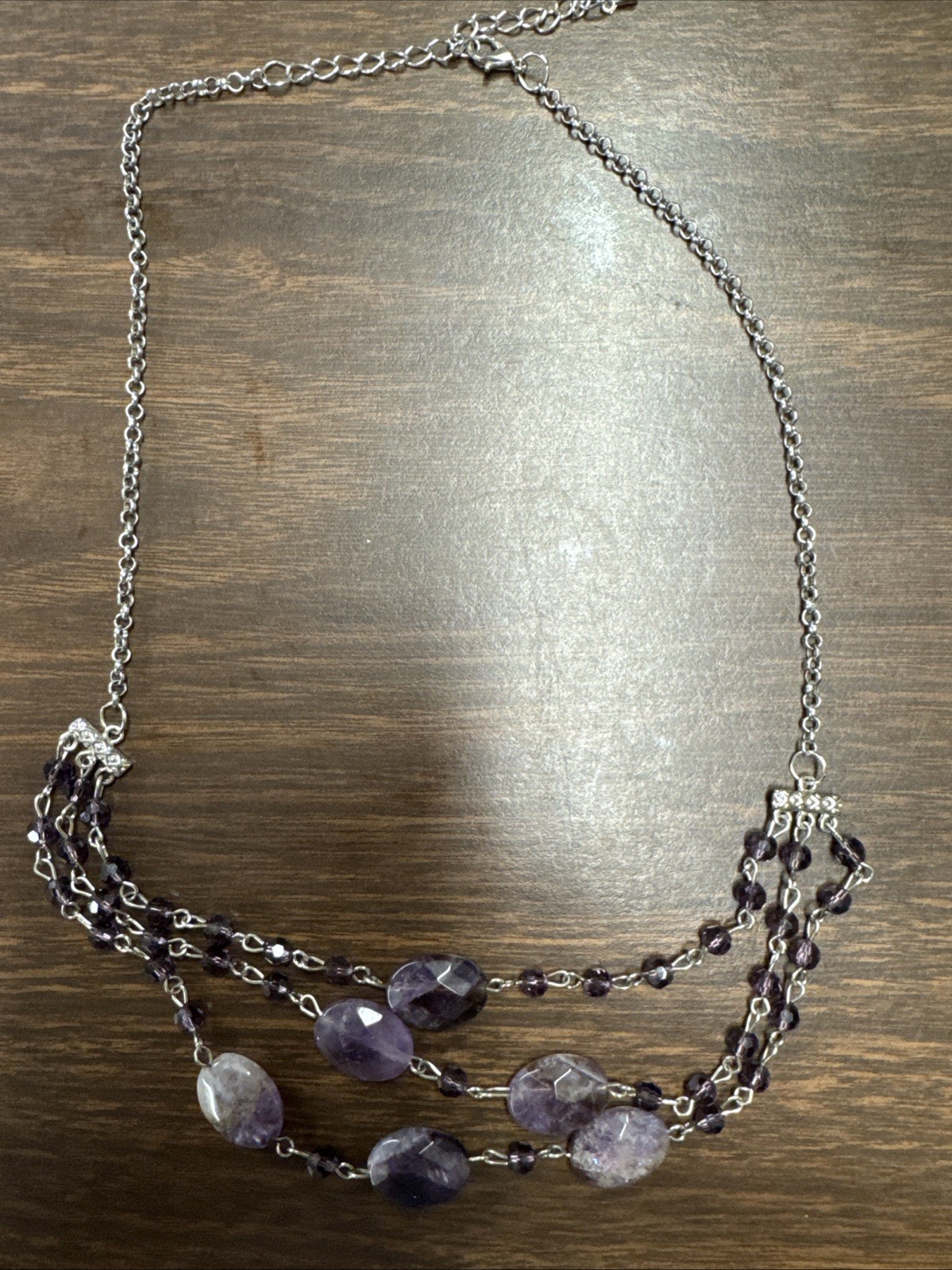 Women\'s Statement Multi Strand Purple Beaded Necklace Lobster Clasp Layered