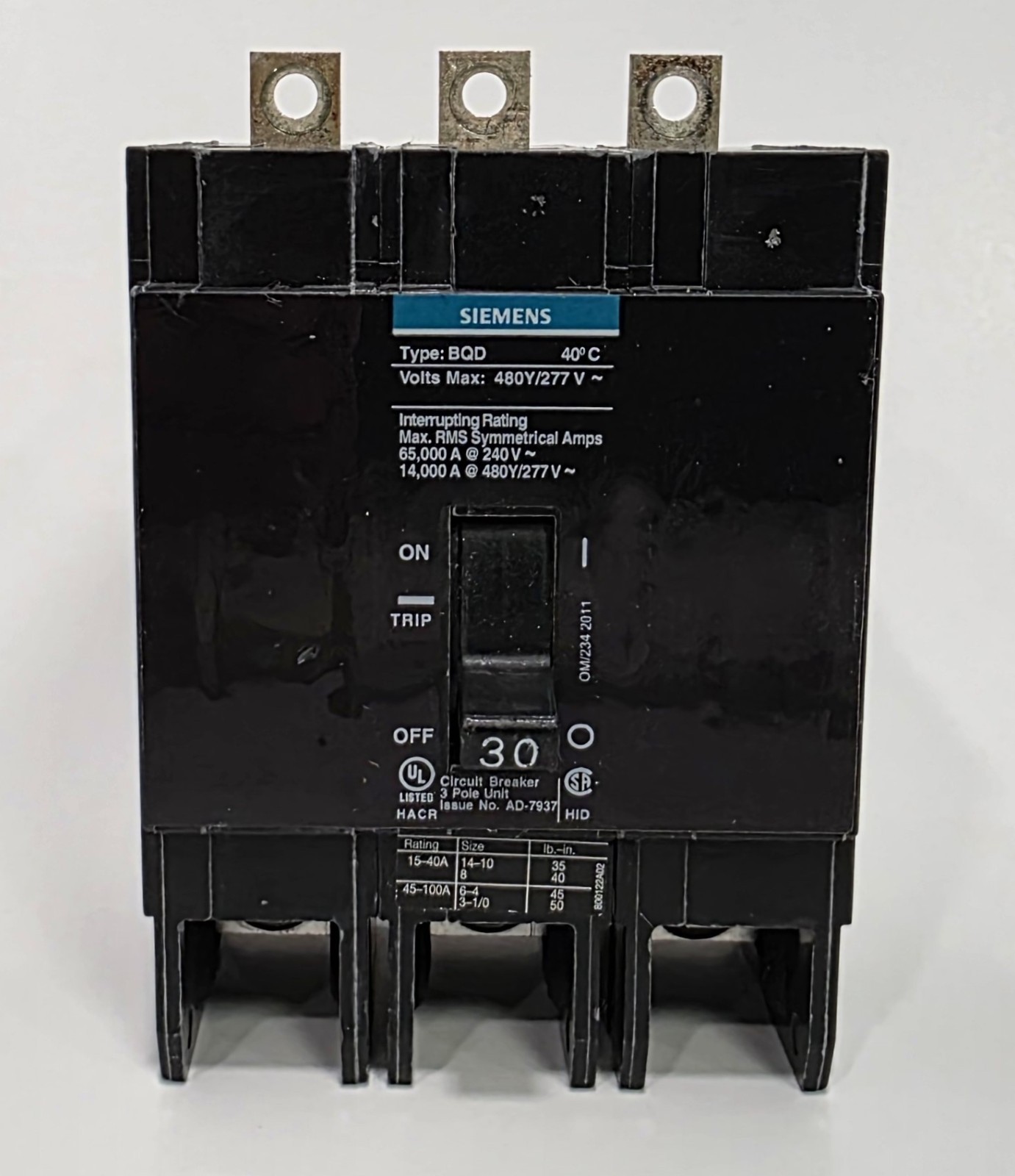 SIEMENS BQD330 30A 480V 3P