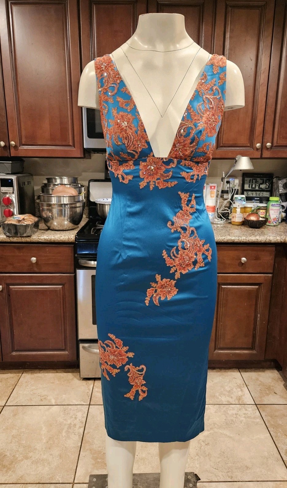 💥STUNNING MANDALAY Y2K JULIAN JOYCE Evening COCKTAIL DRESS Embellished TURQ B 4
