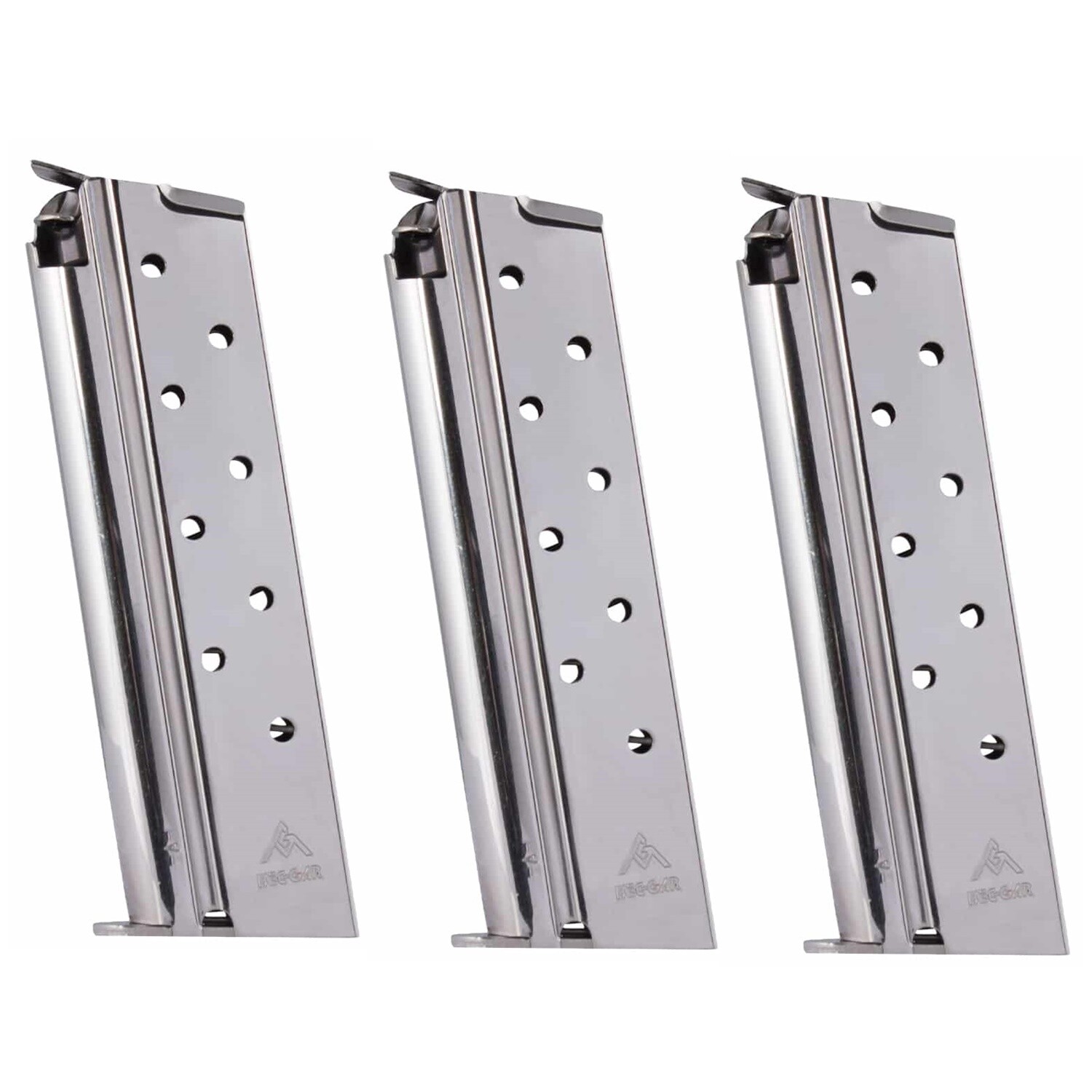 Mecgar 1911 Full Size 10mm Magazine 8 Rounds Welded Base Nickel 3 Pack MGCGOV10N