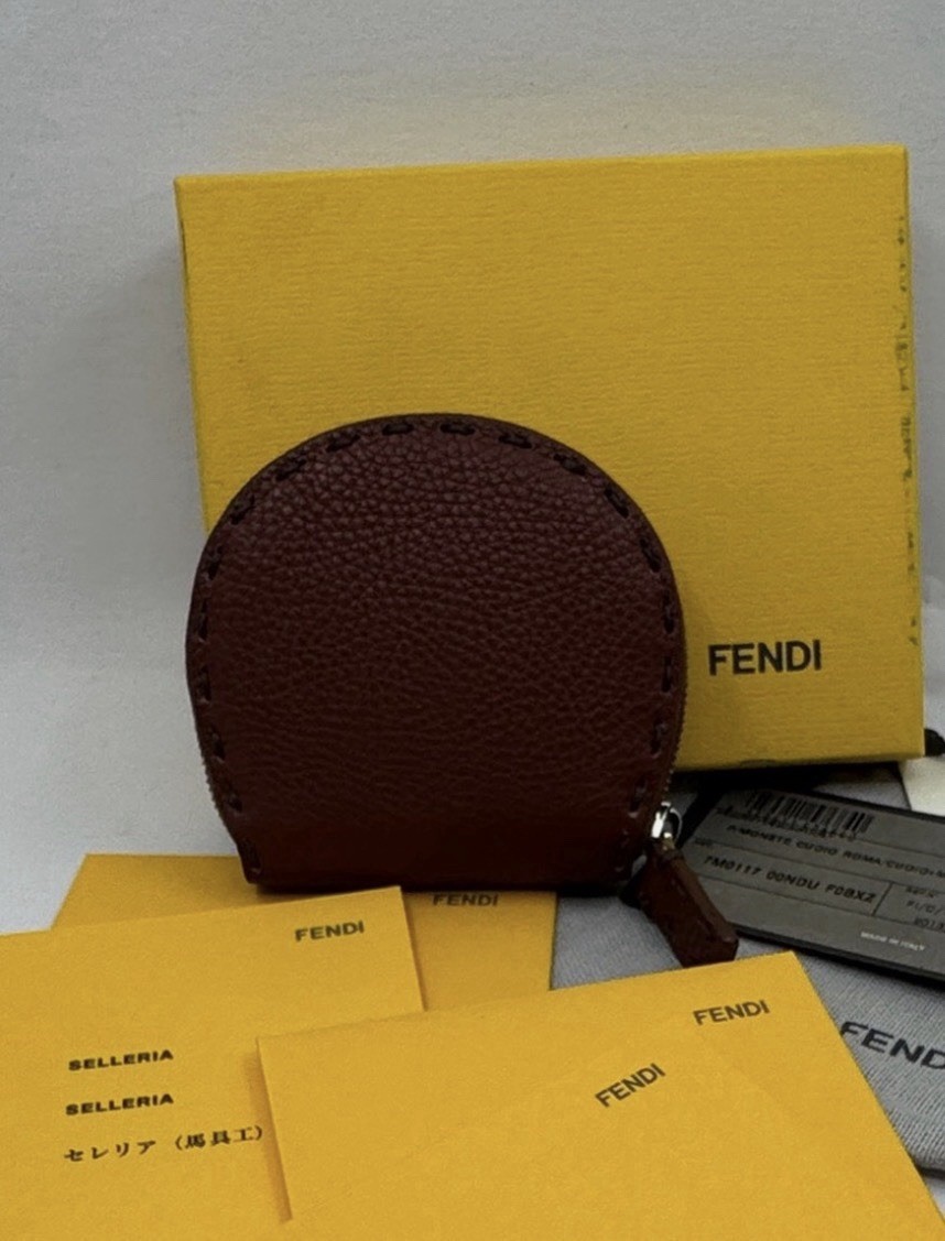 Rare EUC Fendi Selleria Leather Coin pouch Wallet Brown With Box And COA