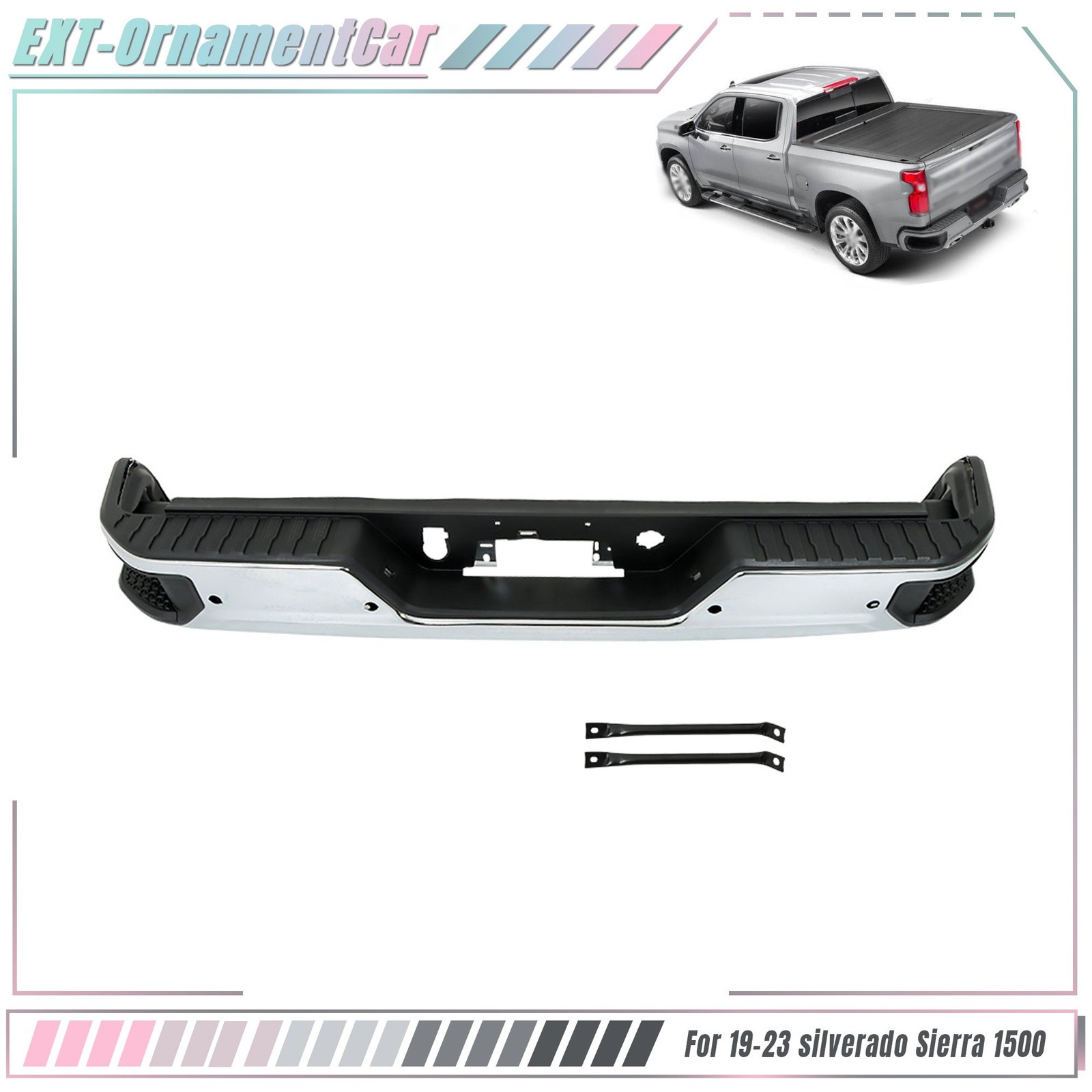 Chrome For Chevrolet Silverado GMC Sierra 1500 2019-2023 Rear Bumper Assembly