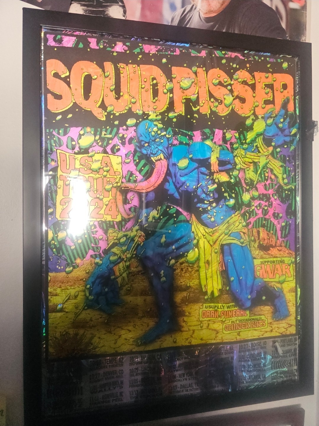 SquidPisser HoloFoil '24 Tour Poster w Signed GWAR VIP Pass Tommy Meehan Grodius