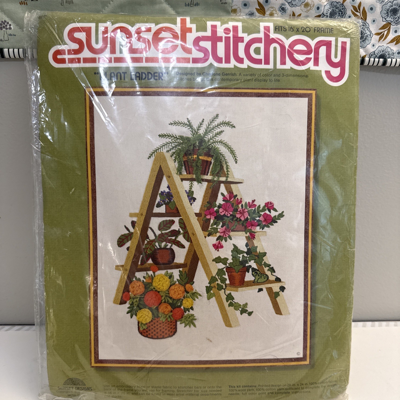 Vtg Sunset Stitchery Plant Stand Embroidery Crewel Kit 16x20 Gwen Francis 1977 Vtg Sunset Stitchery Plant Stand Embroidery Crewel Kit 16x20 Gwen Francis 1977