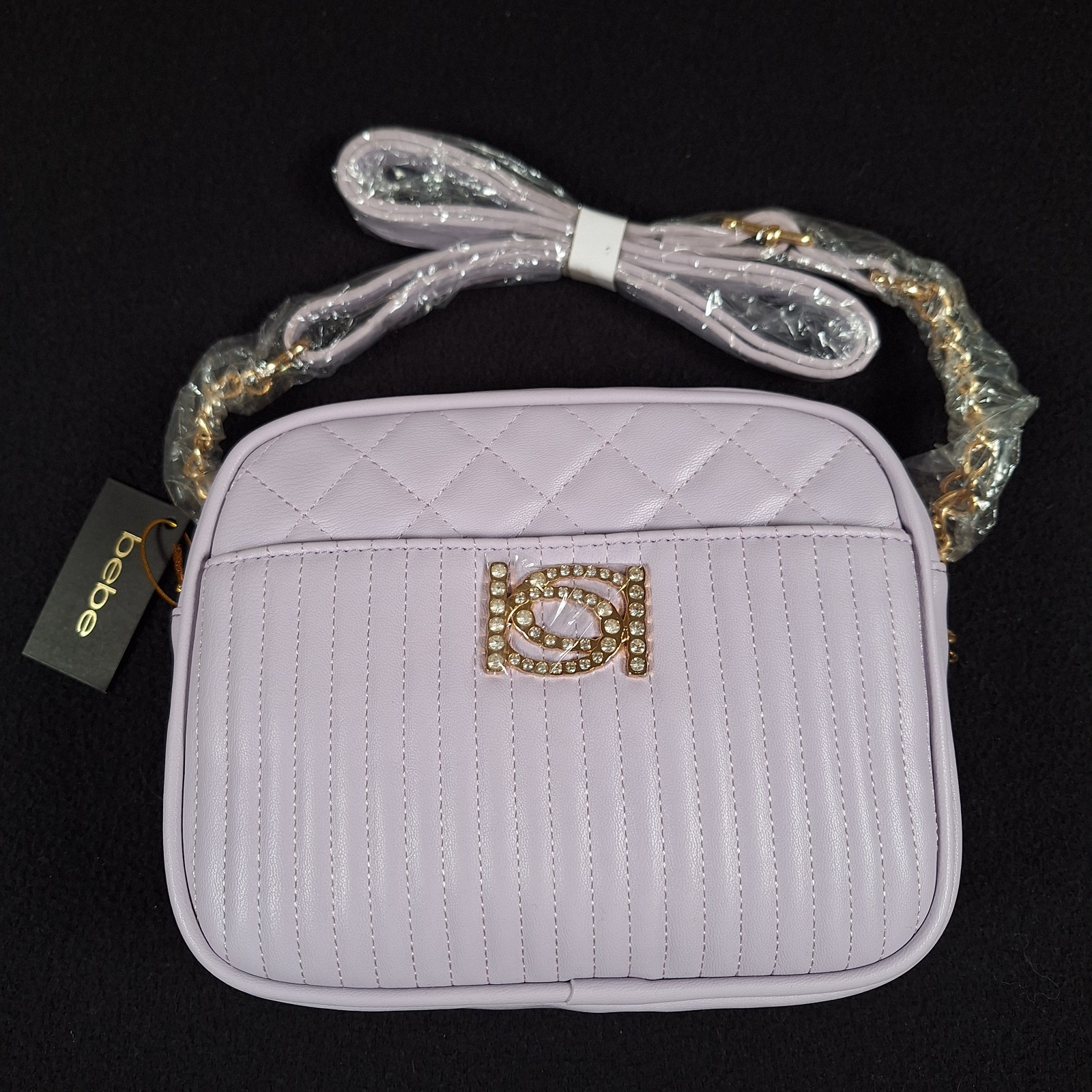 NEW Bebe Hazel Rhinestone Hardware Crossbody Lilac Purple Handbag NWT MSRP $78