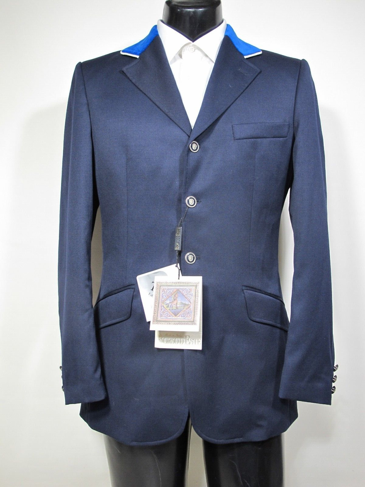 Borso D\' Este Hunt Club Equestrian Rugby Blazer Navy Velvet Collar 48Eu 38 US