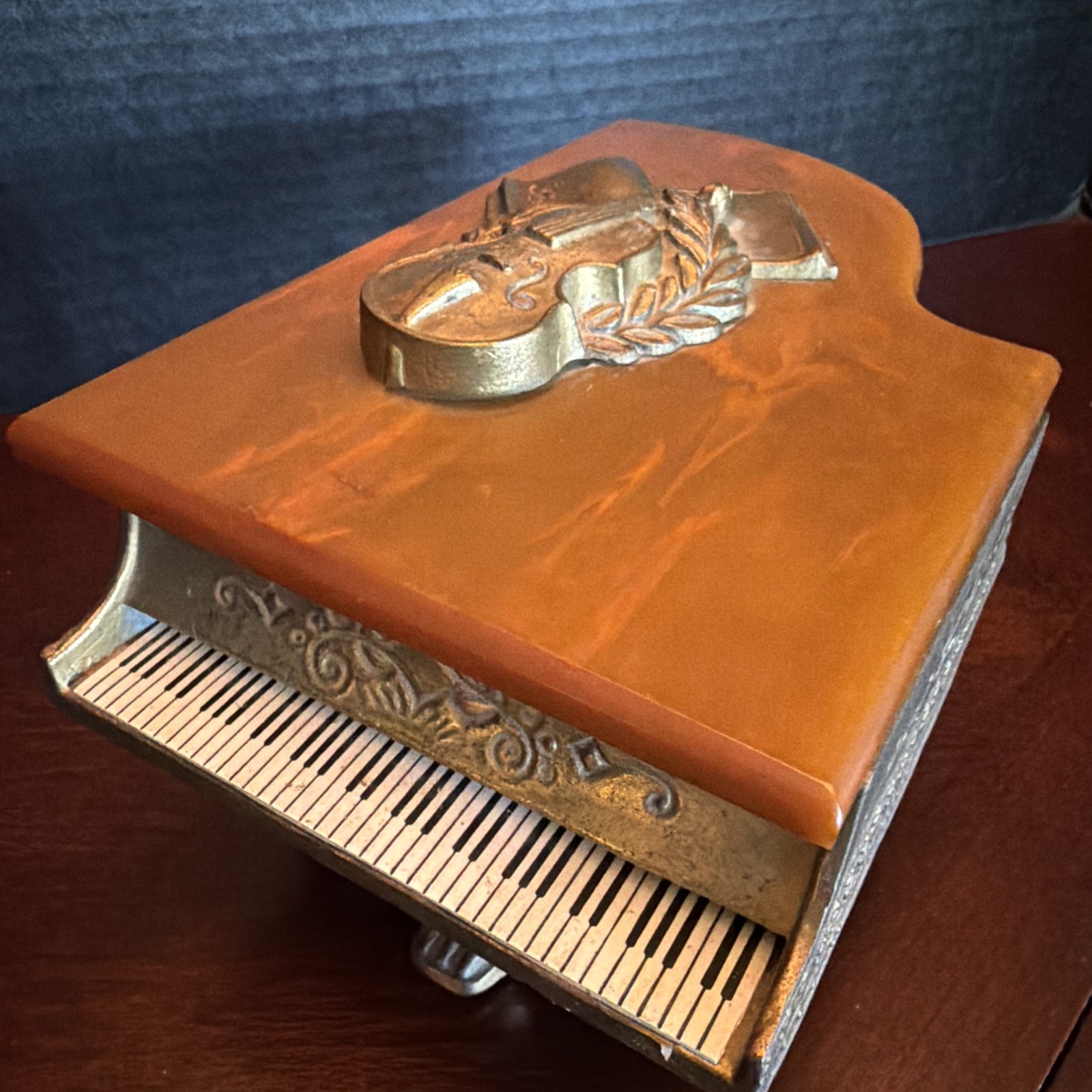 Antique Bakelite Butterscotch Catalin Thorens Grand Piano Music Box, Working Antique Bakelite Butterscotch Catalin Thorens Grand Piano Music Box, Working