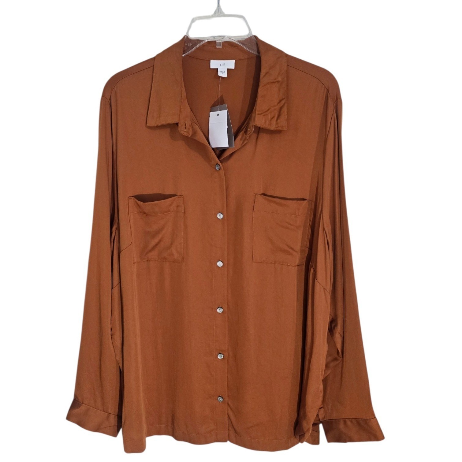 J. Jill Pure Jill Amber Brown Modal Rayon Button Down Shirt 2X New 325131