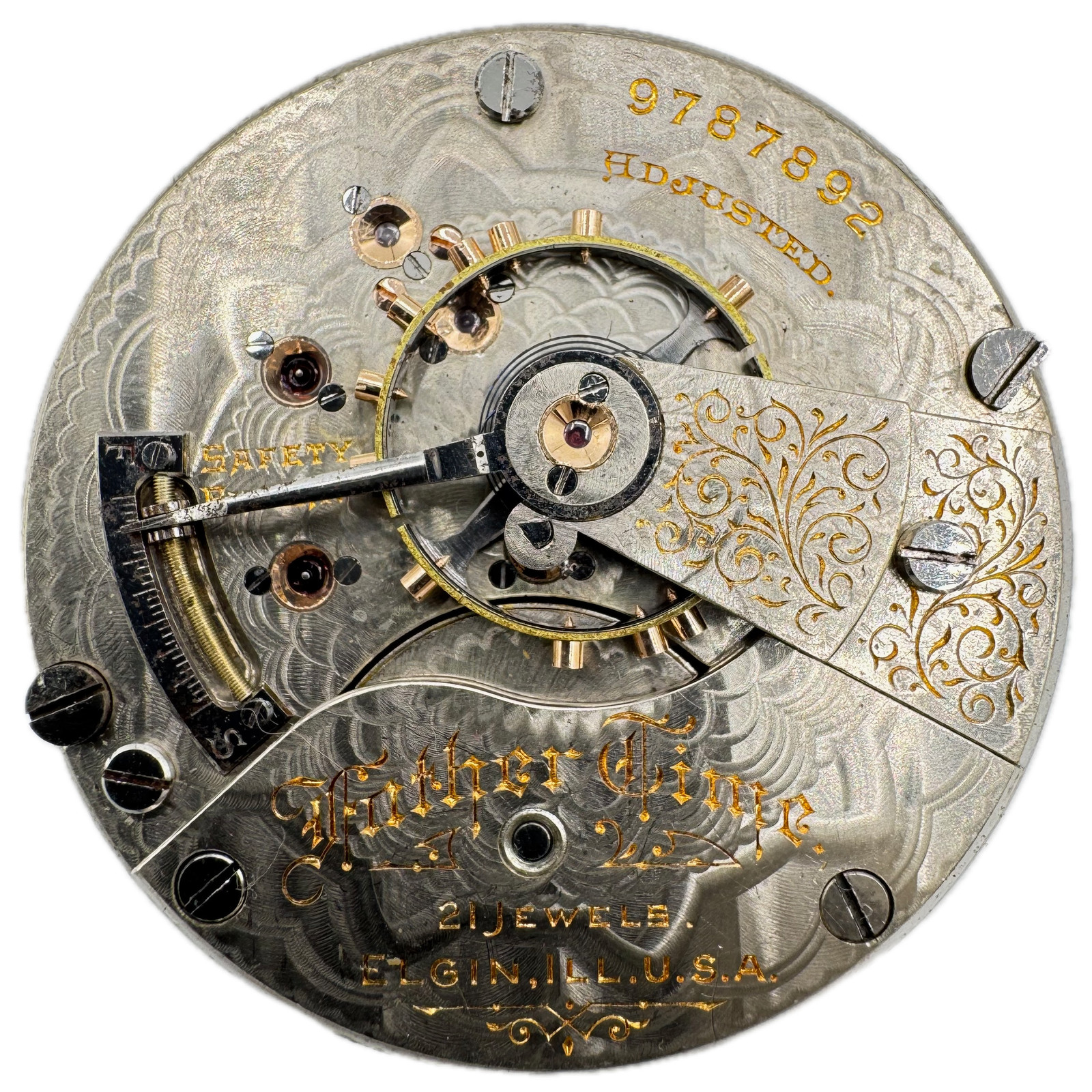 Antique 18s 1903 Elgin Father Time Railroad 21J Pocket Watch Movement 252 USA Antique 18s 1903 Elgin Father Time Railroad 21J Pocket Watch Movement 252 USA