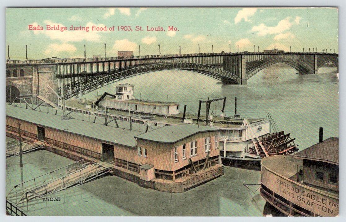 1908-10 EADS BRIDGE DURING FLOOD OF 1903 ST LOUIS MISSOURI MO ANTIQUE POSTCARD