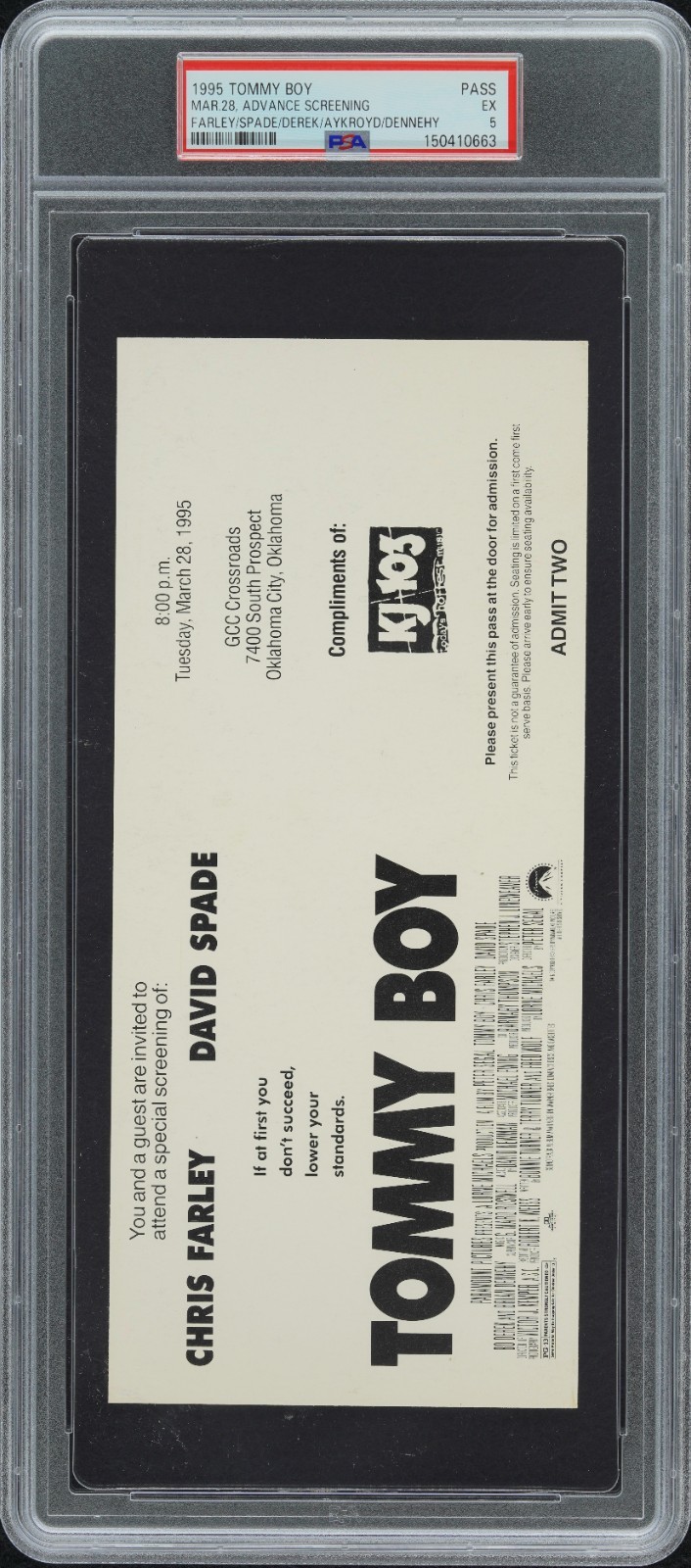 1995 Tommy Boy Advance Screening Movie Ticket PSA 5 POP 1 Chris Farley Spade