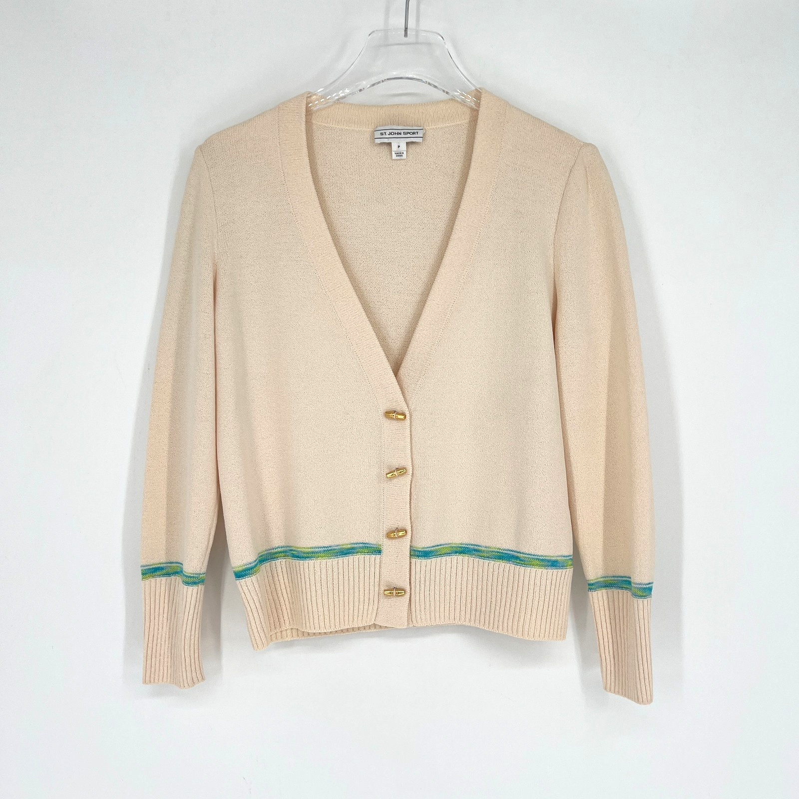 Vtg St John Cardigan Womens XS Santana Knit Old Money Wool Preppy Academia