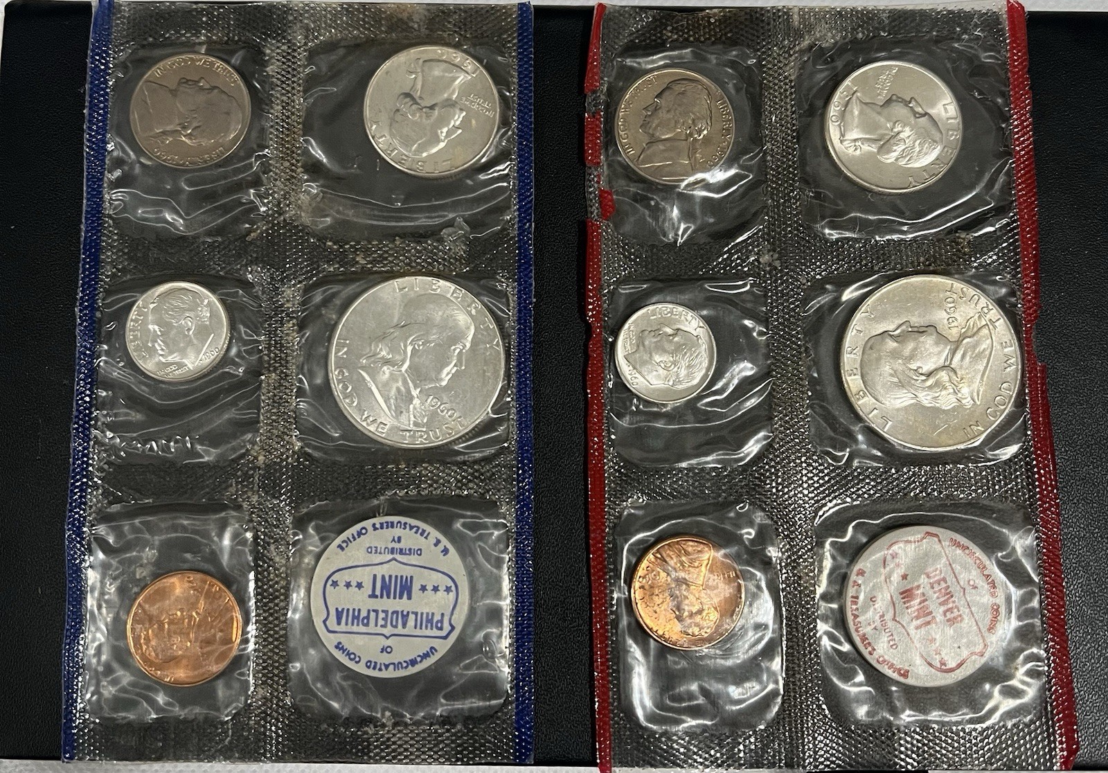 1960 USMint Uncirculated Coin Set (P & D) 10 Coins in Orig Mint Cello 90% Silver