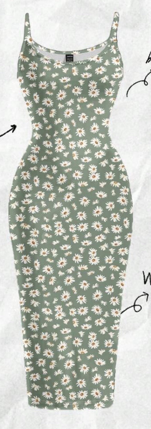 Shein Women’s XL Green/White Floral Bodycon Slip Midi Dress Scoop Neck Stretch Shein Women’s XL Green/White Floral Bodycon Slip Midi Dress Scoop Neck Stretch