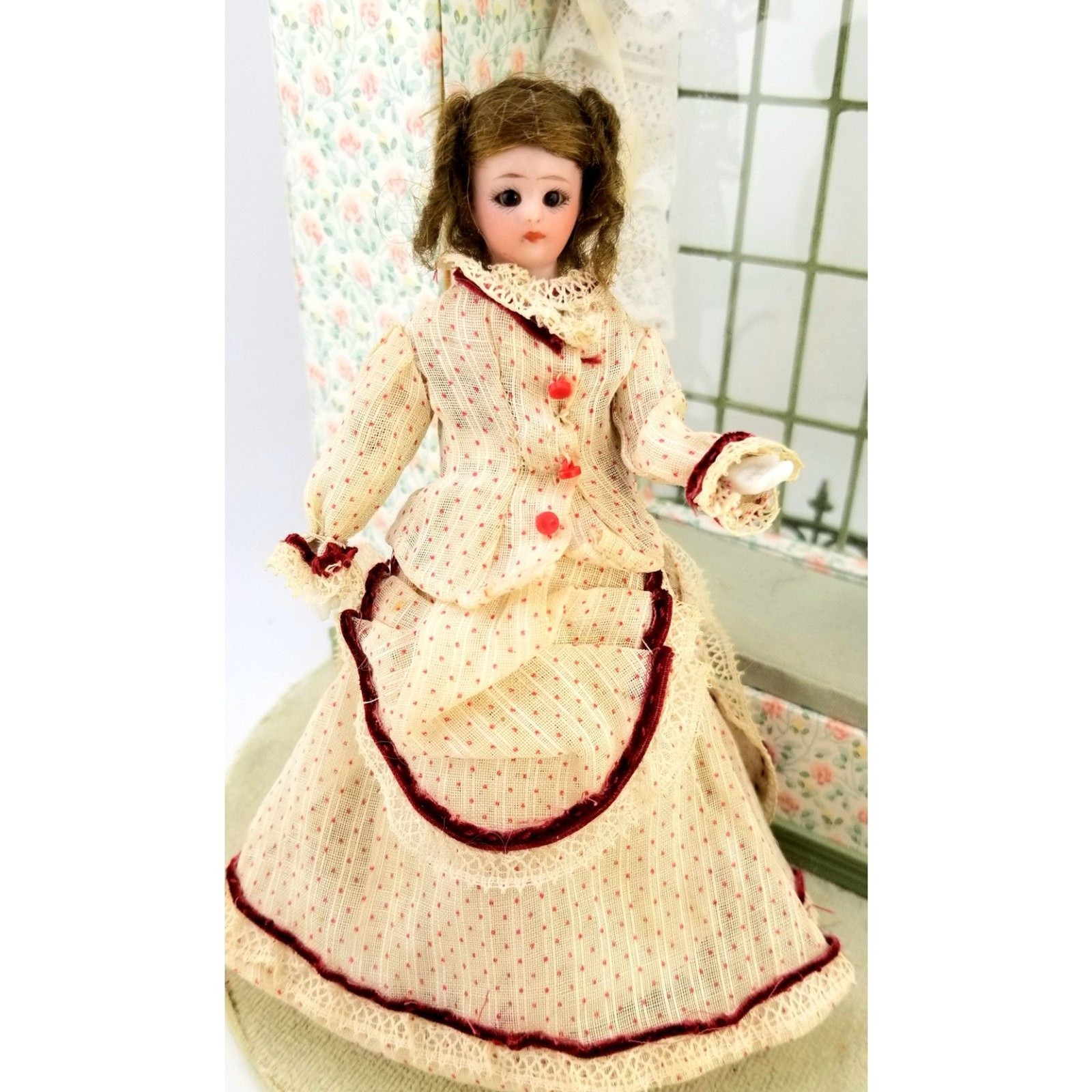 Antique Bisque German Simon Halbig Little women Dollhouse Lady Glass eyes~Gown