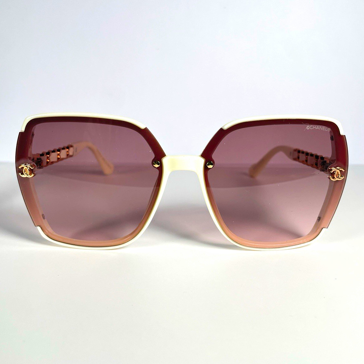CHANEL Women’s Ivory Oversized Square Sunglasses Brown Gradient Lens
