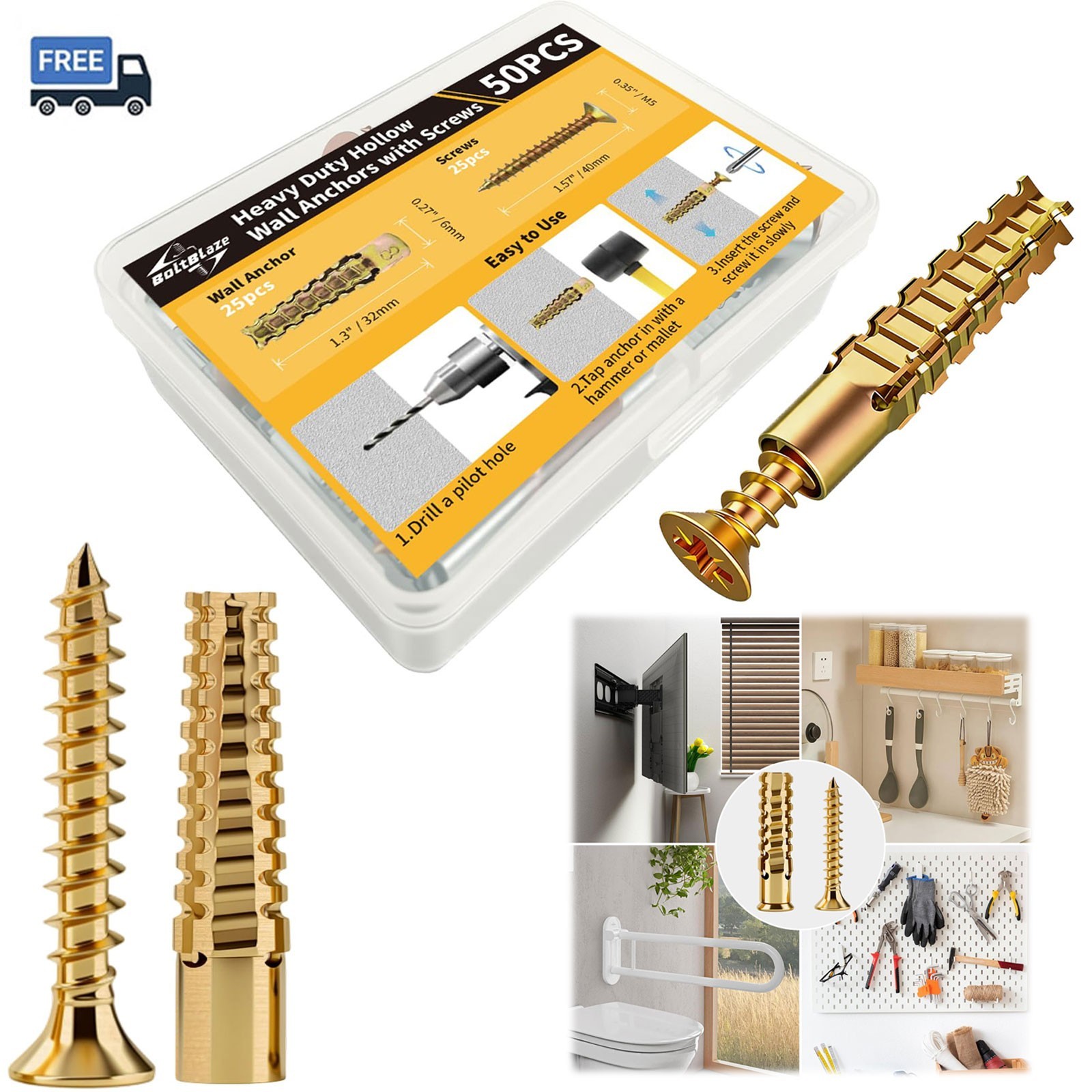 50PCS Expansion Anchors with Screws Door Hinge Screw Hole Repair Kit for Cabinet