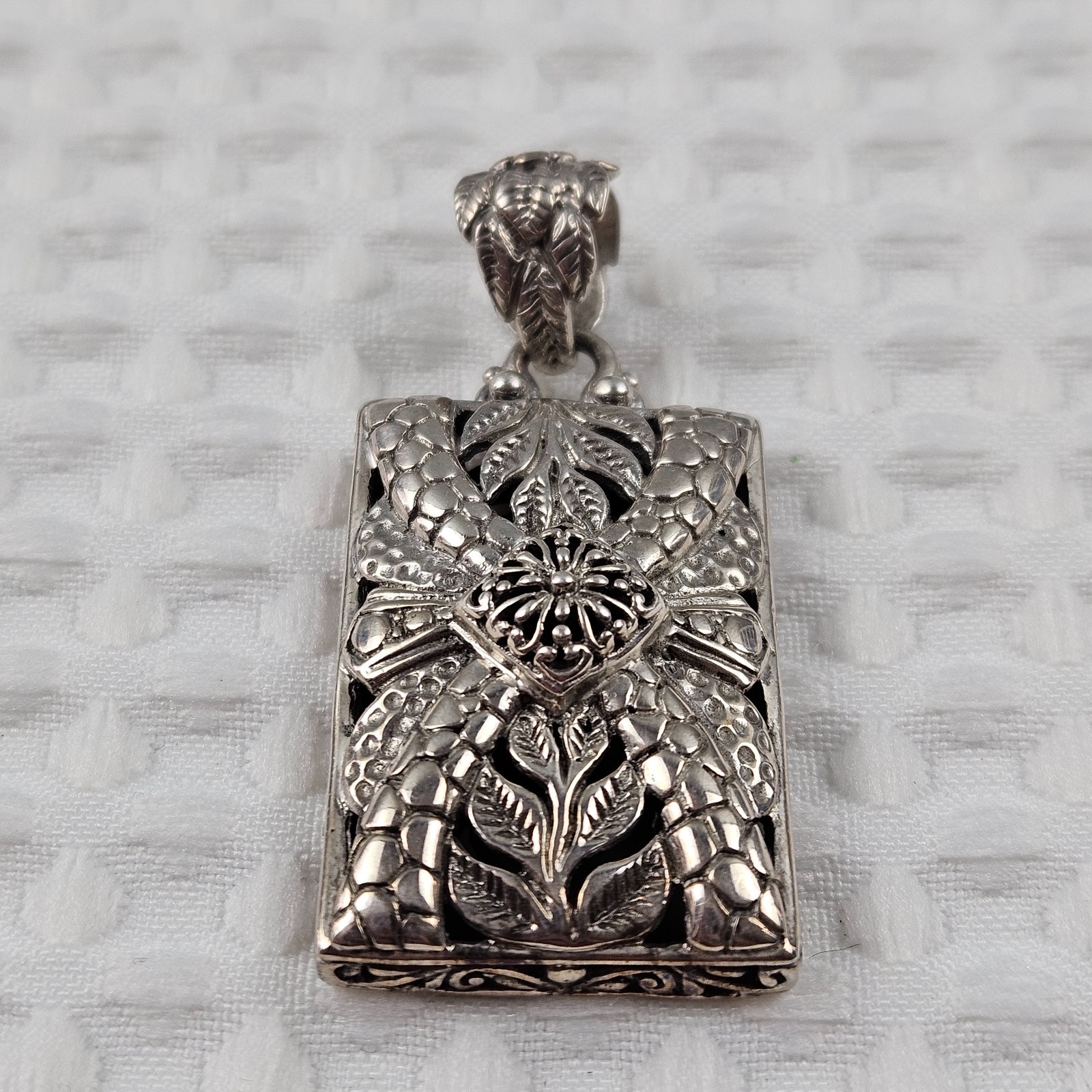 Sterling Silver 925 SARDA Bali Handcrafted Janyl Sherman Naga Floral Pendant