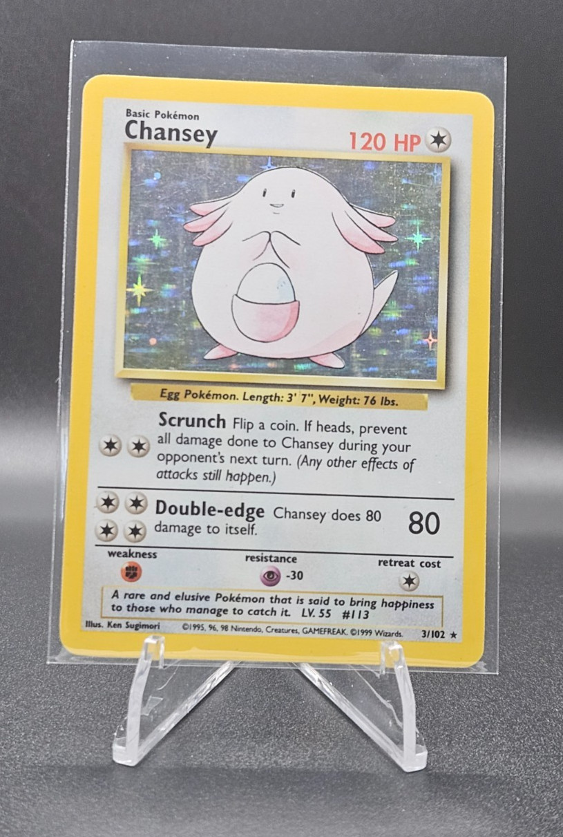 Pokemon Chansey 3/102 Base Set 2 Holo Rare Moderate Condition Unlimited 1999 Pokemon Chansey 3/102 Base Set 2 Holo Rare Moderate Condition Unlimited 1999