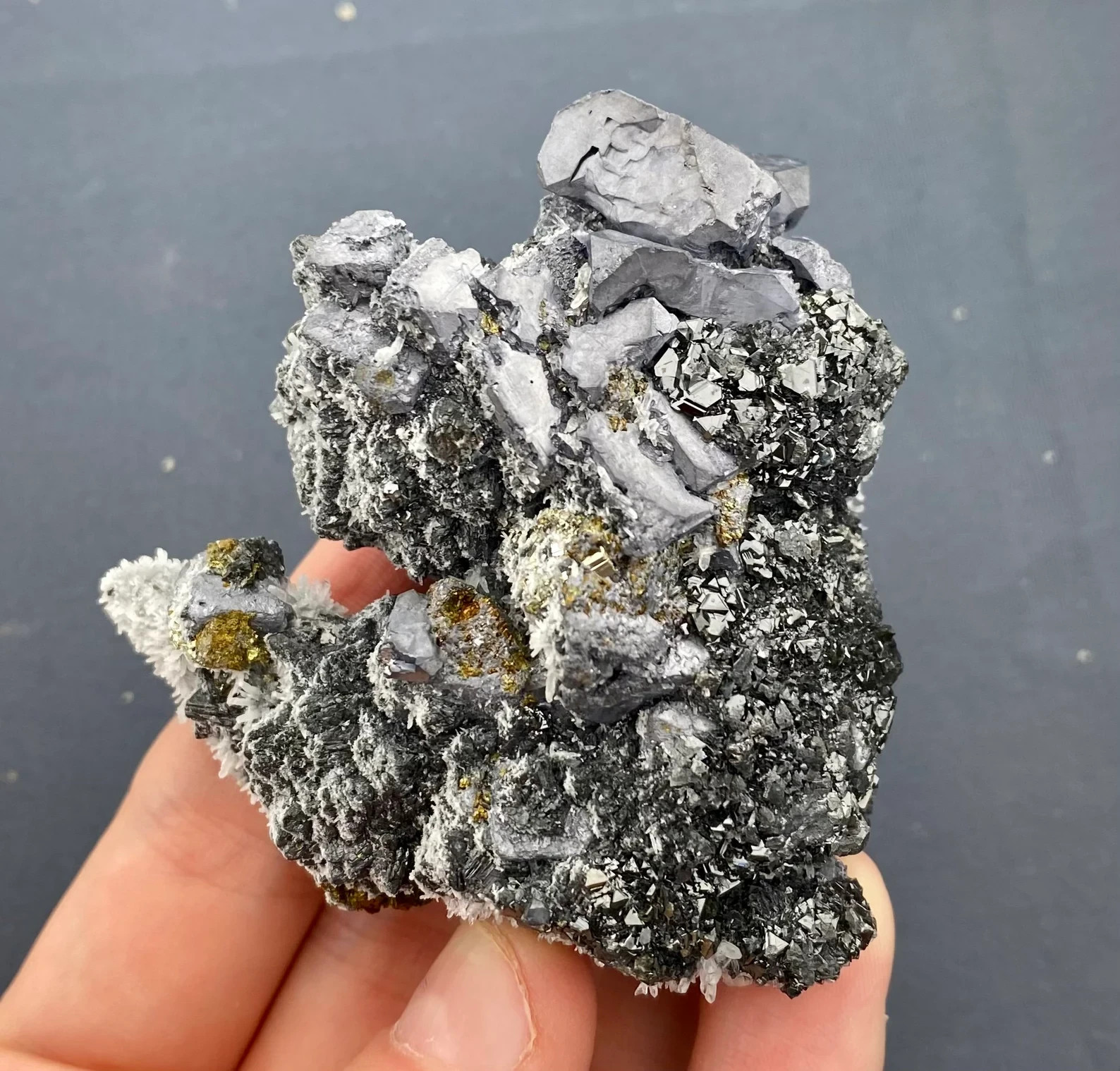 Shiny Galena with Sphalerite and Chalcopyrite from Madan , Bulgaria