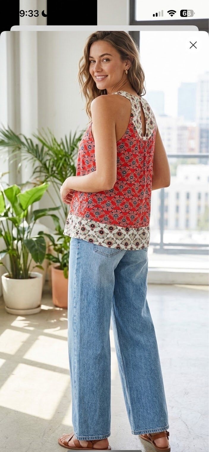 Boden Floral Silk Top Sleeveless Blouse Size US 12 / UK 16 Red Multi Bohemian