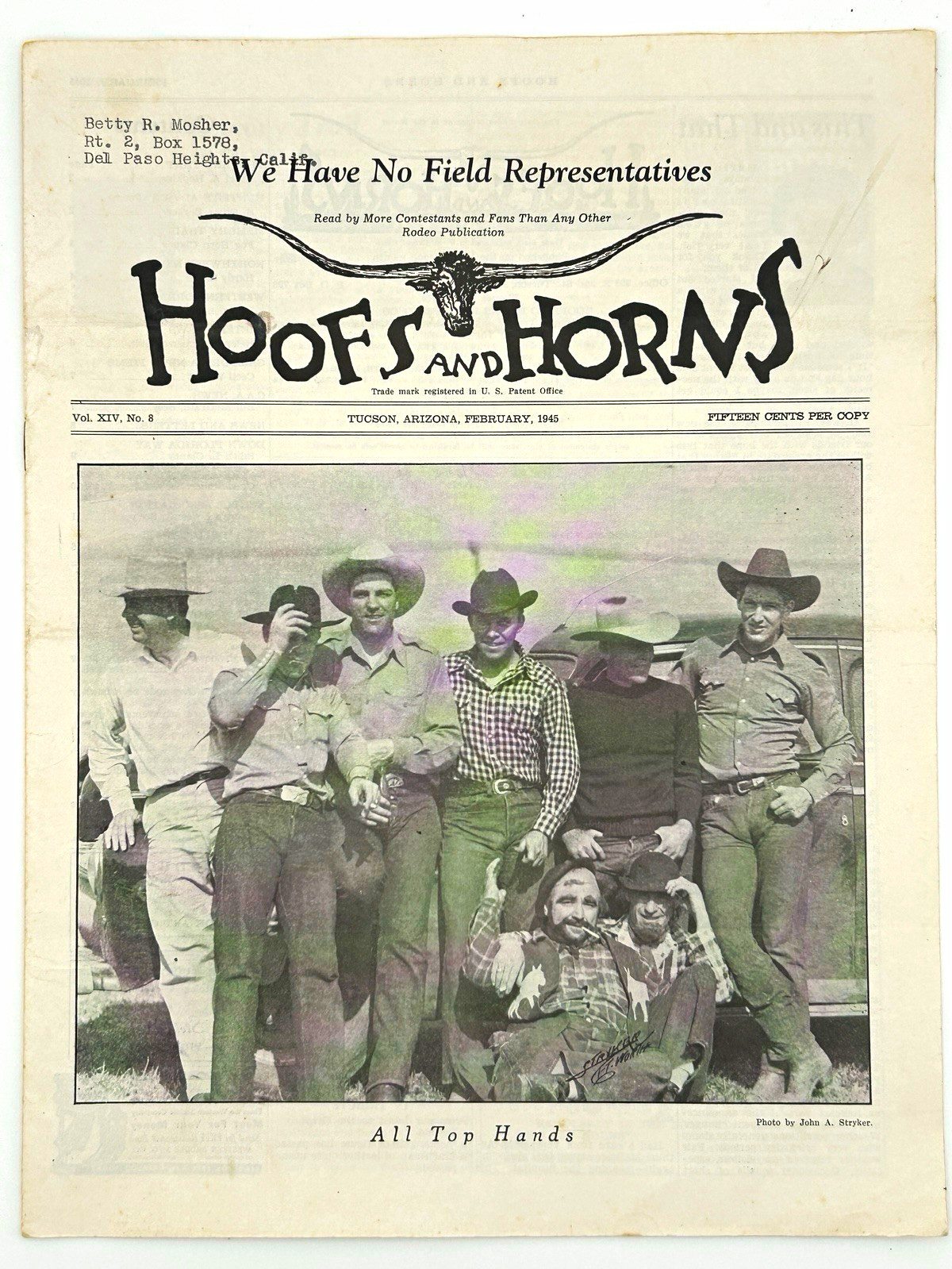 1945 Hoofs and Horns Rodeo Magazine Feb Gene Autry Levi’s Cowboy Western Ads