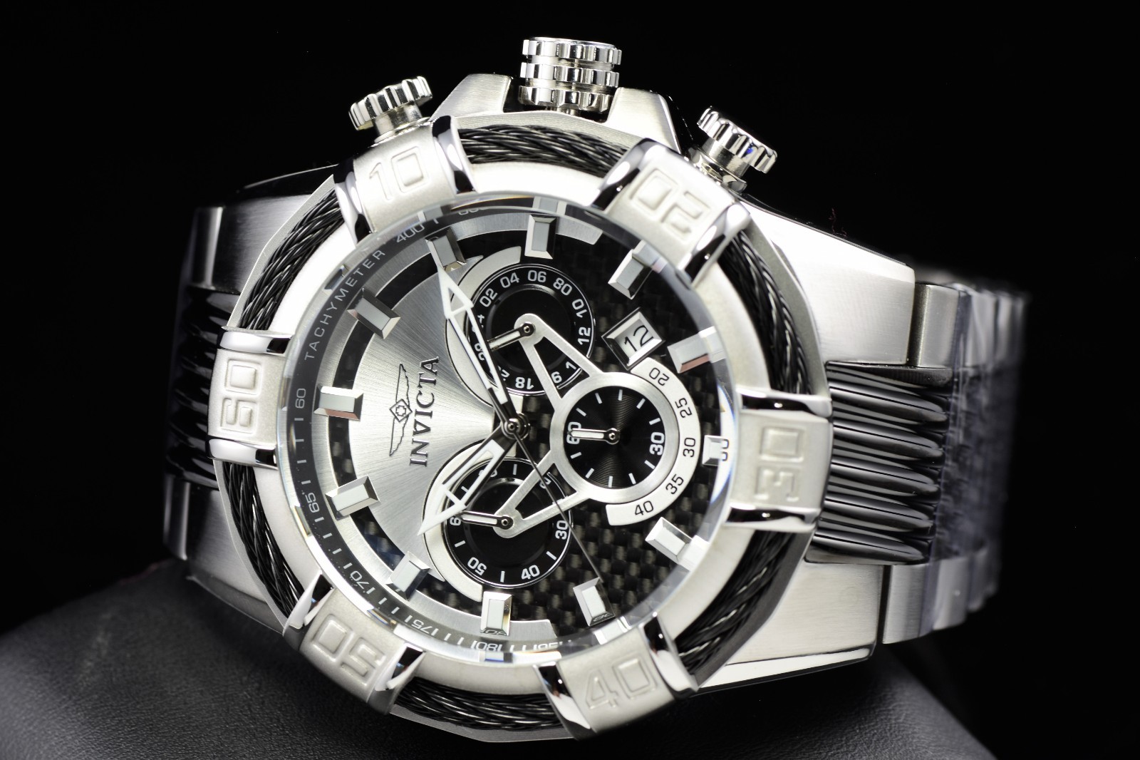 Invicta Bolt Chronograph Quartz Black Dial Steel, Black Tone Men's Watch 52mm